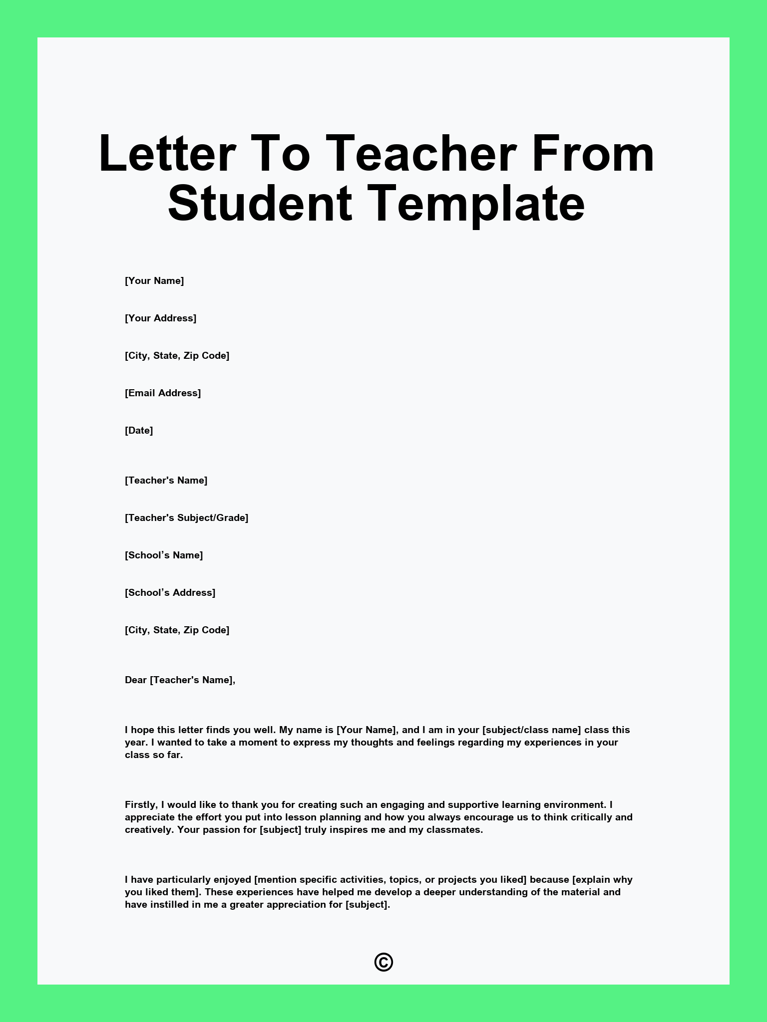 Letter To Teacher From Student Template
