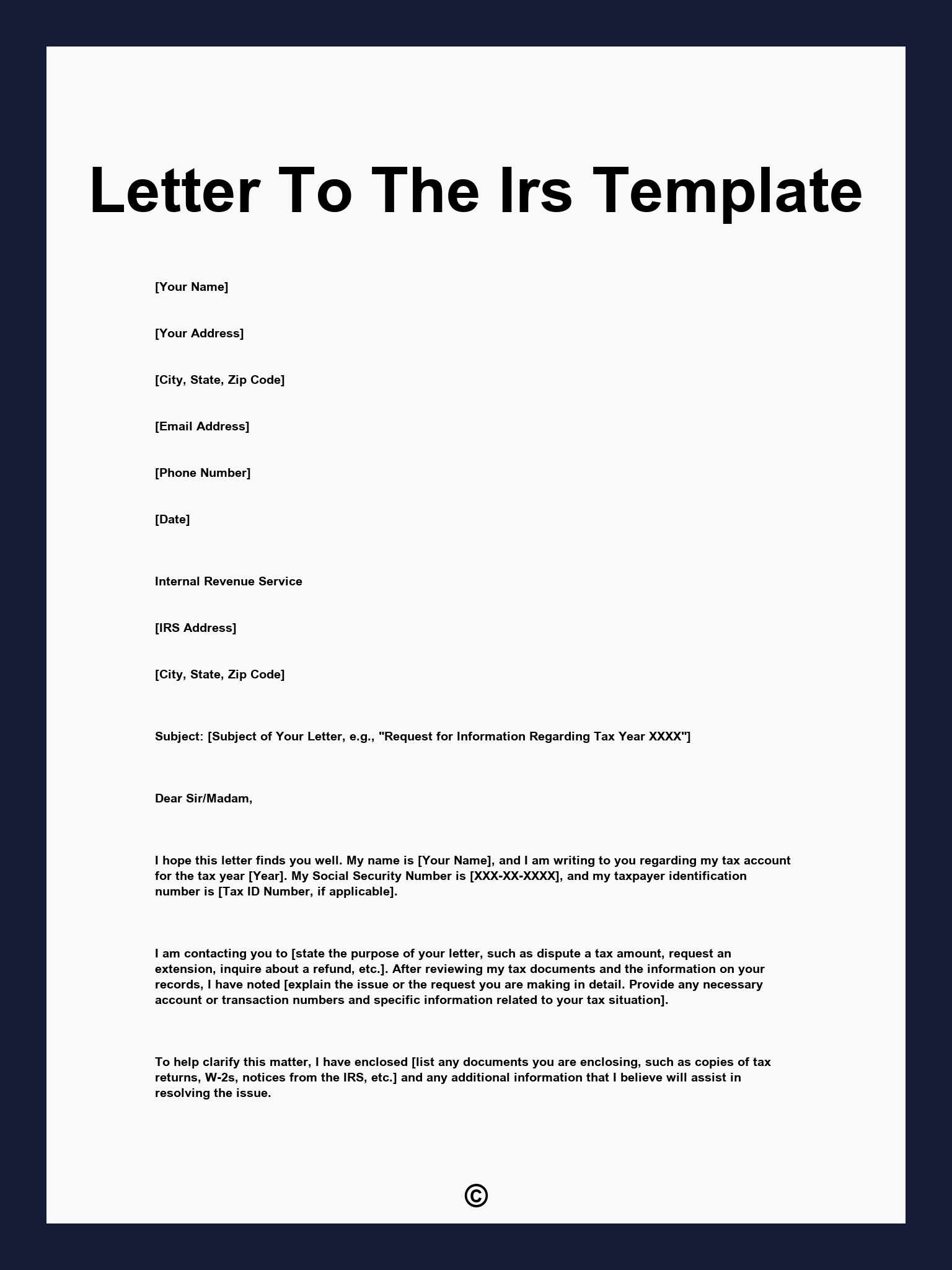 Letter To The Irs Template