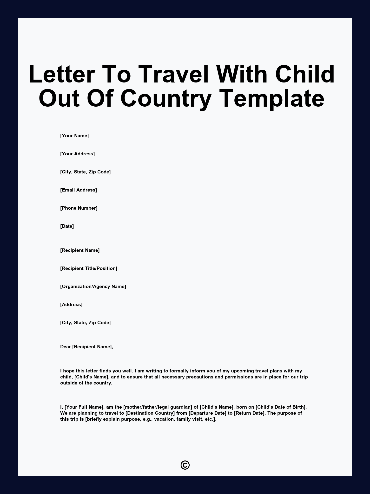 Letter To Travel With Child Out Of Country Template