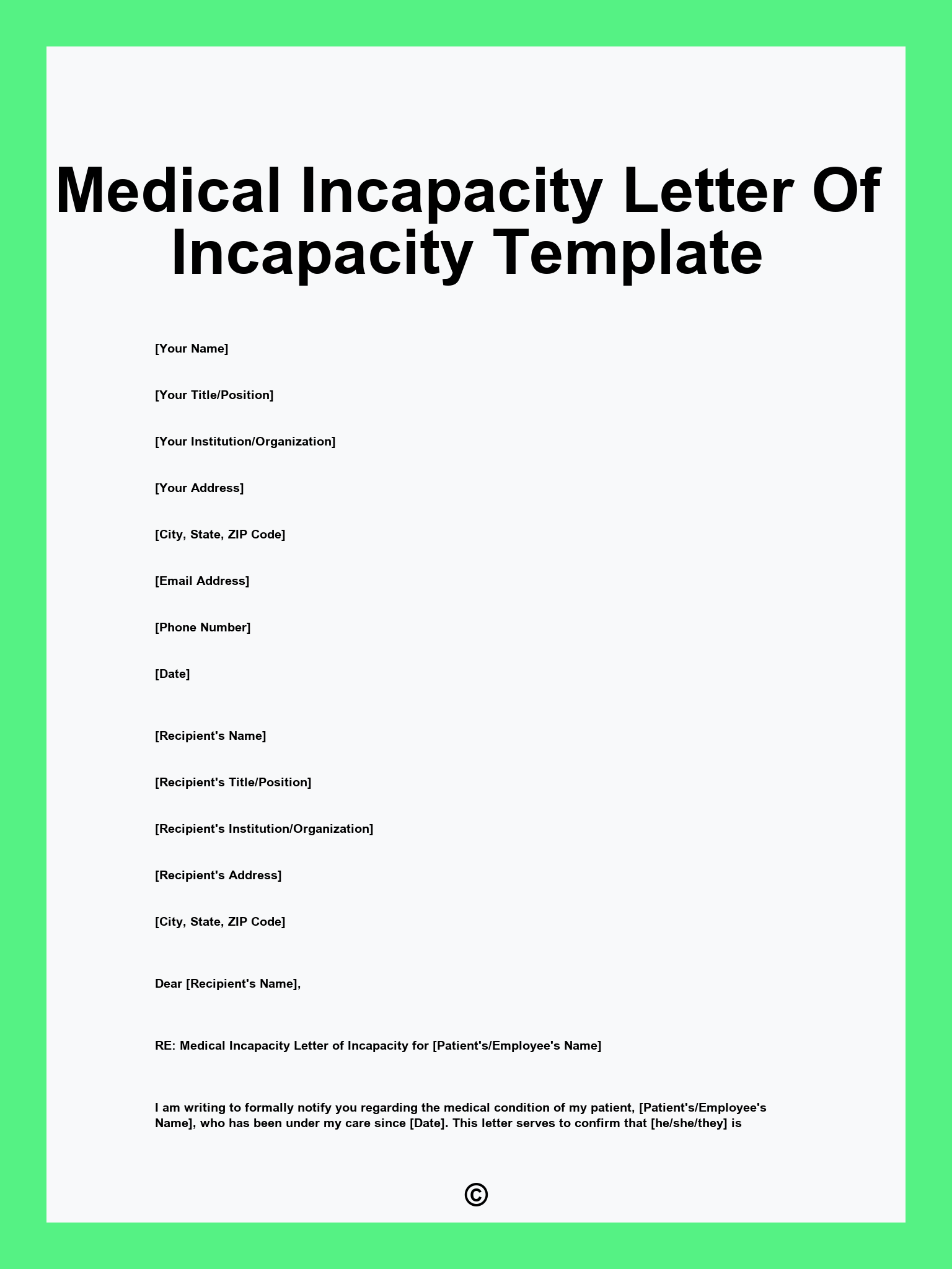 Medical Incapacity Letter Of Incapacity Template