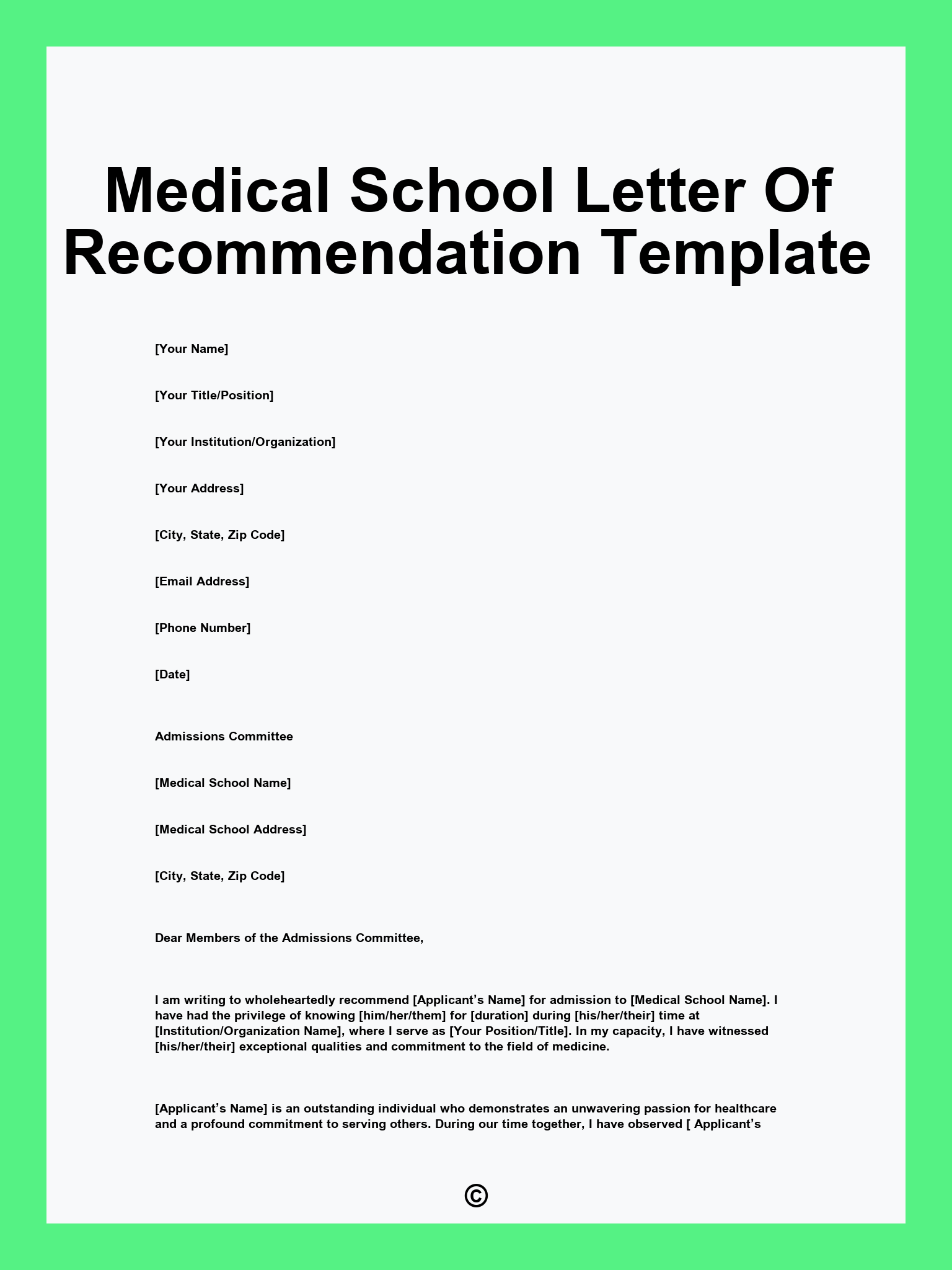 Medical School Letter Of Recommendation Template