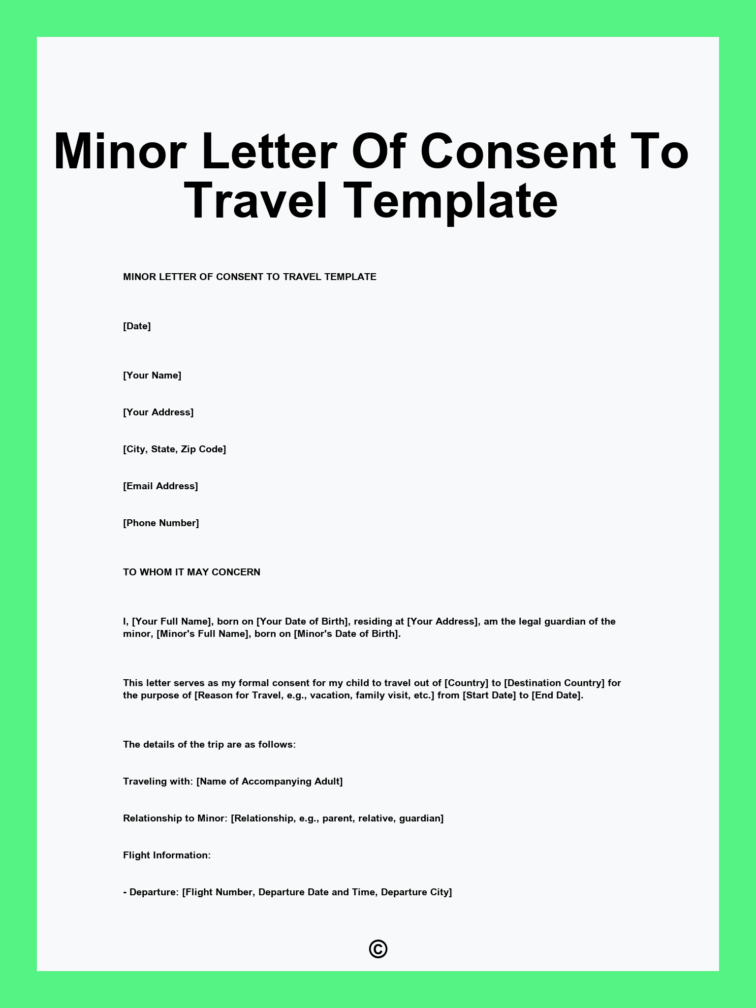 Minor Letter Of Consent To Travel Template