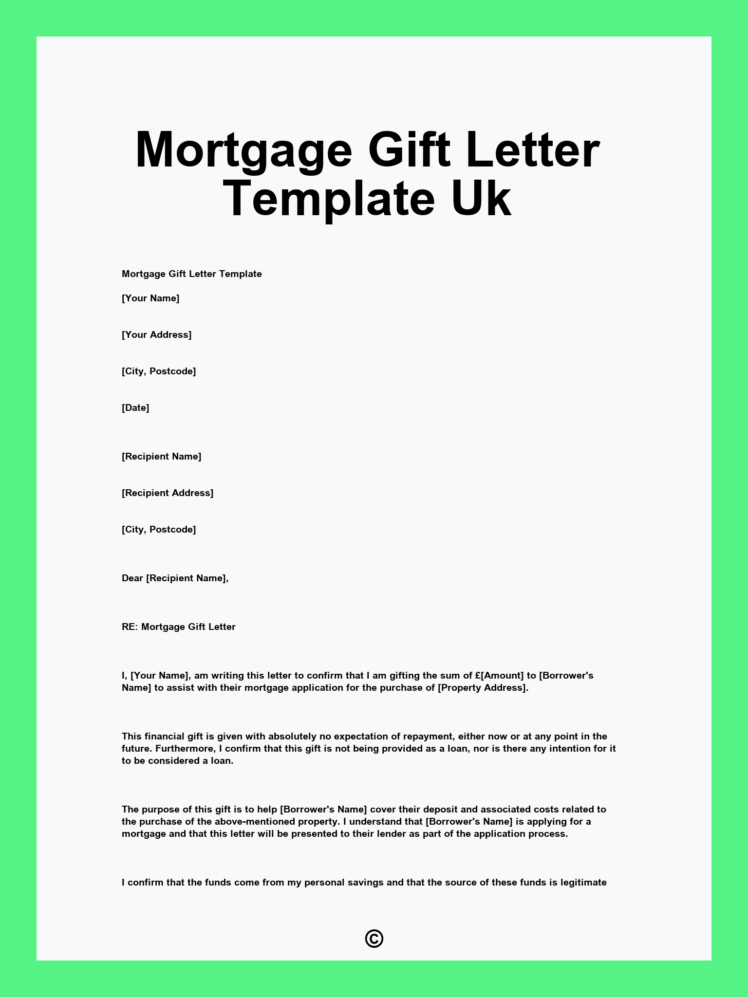 Mortgage Gift Letter Template Uk
