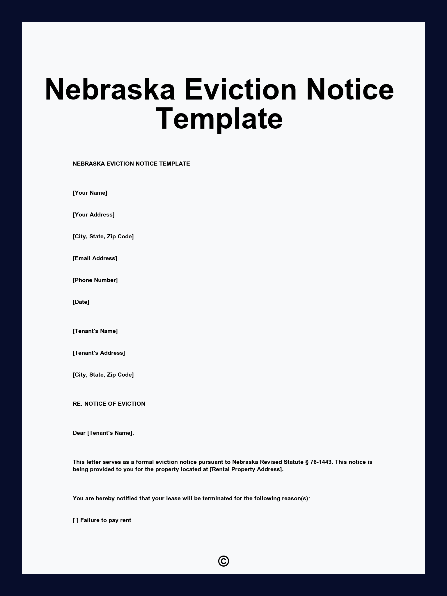 Nebraska Eviction Notice Template