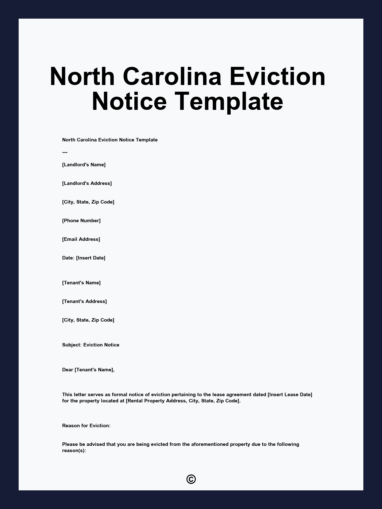 North Carolina Eviction Notice Template