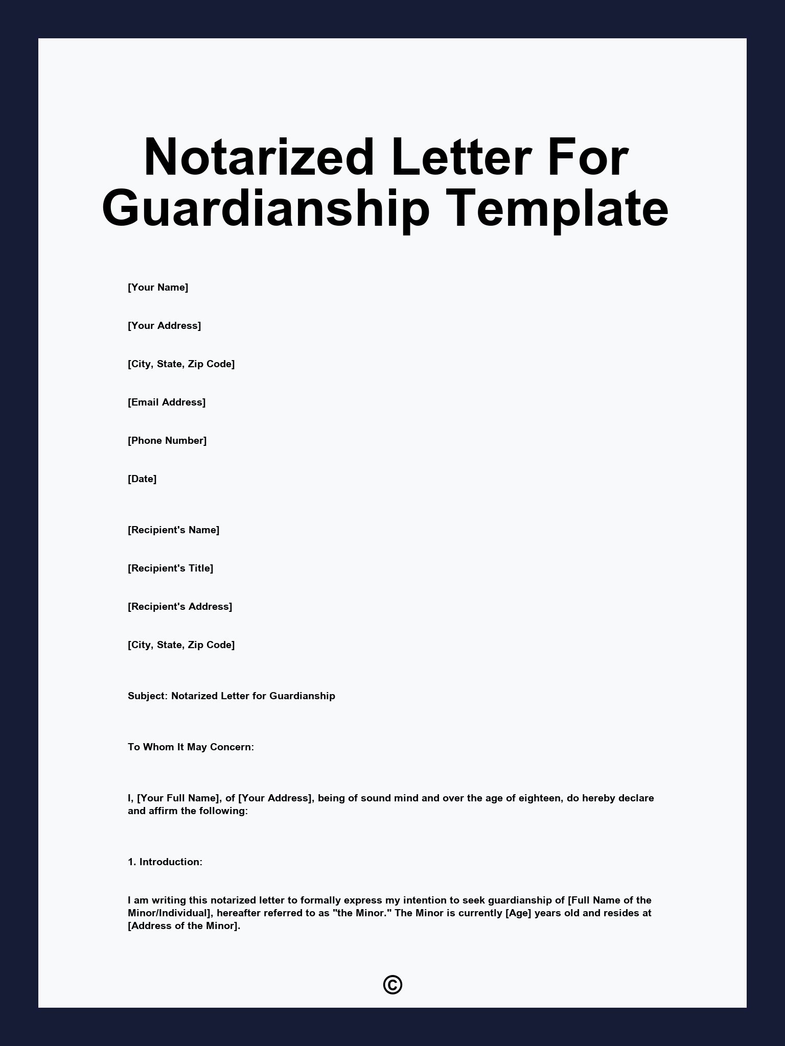 Notarized Letter For Guardianship Template