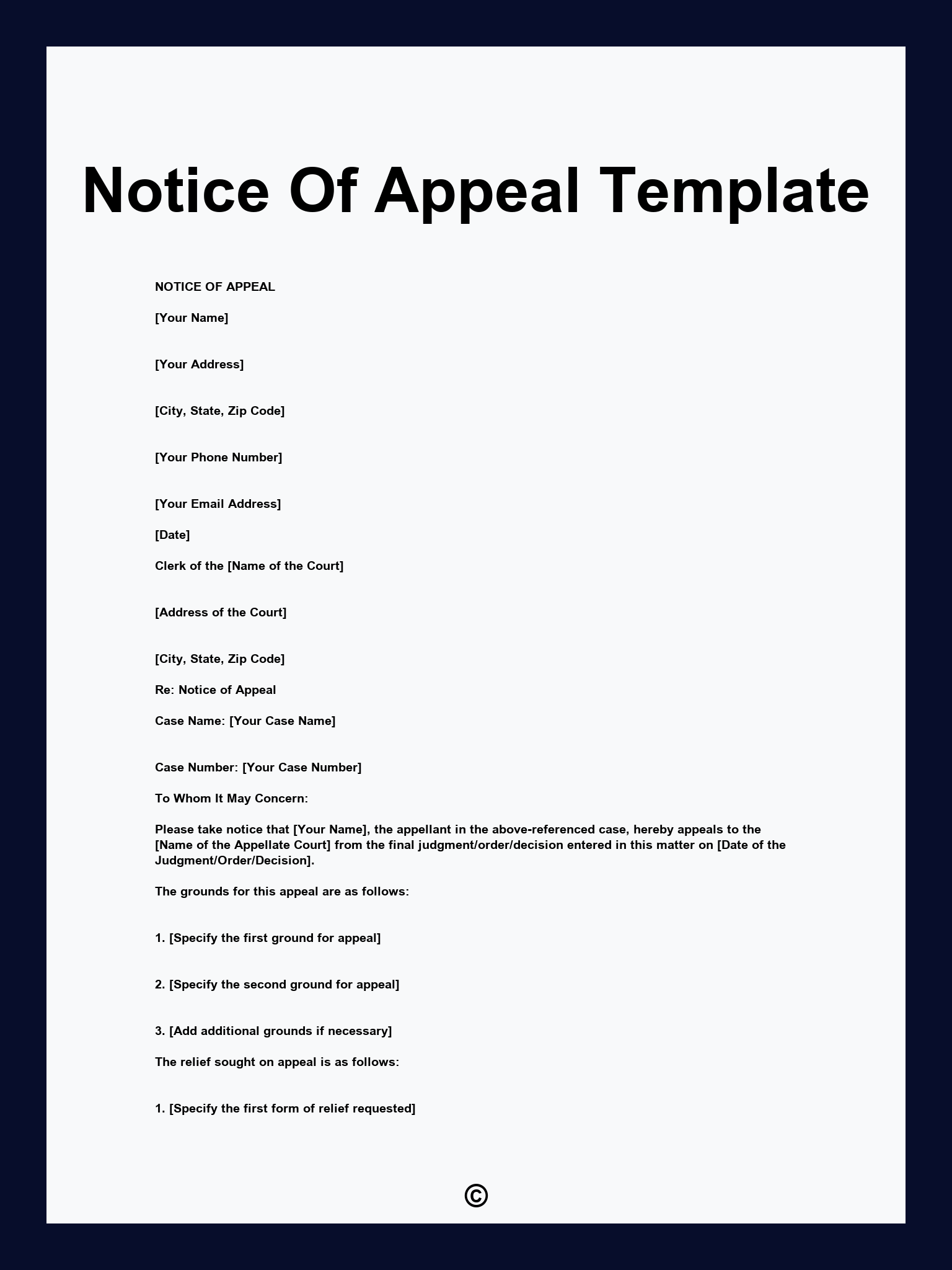 Notice Of Appeal Template