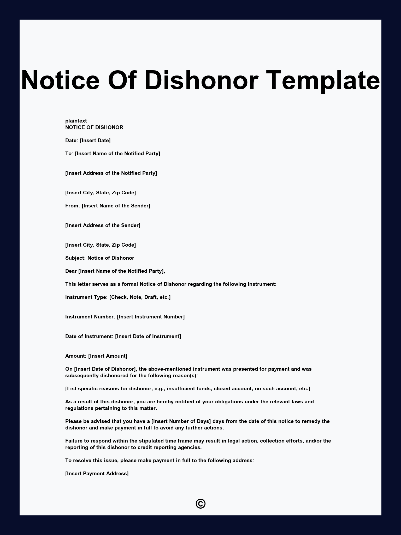 Notice Of Dishonor Template