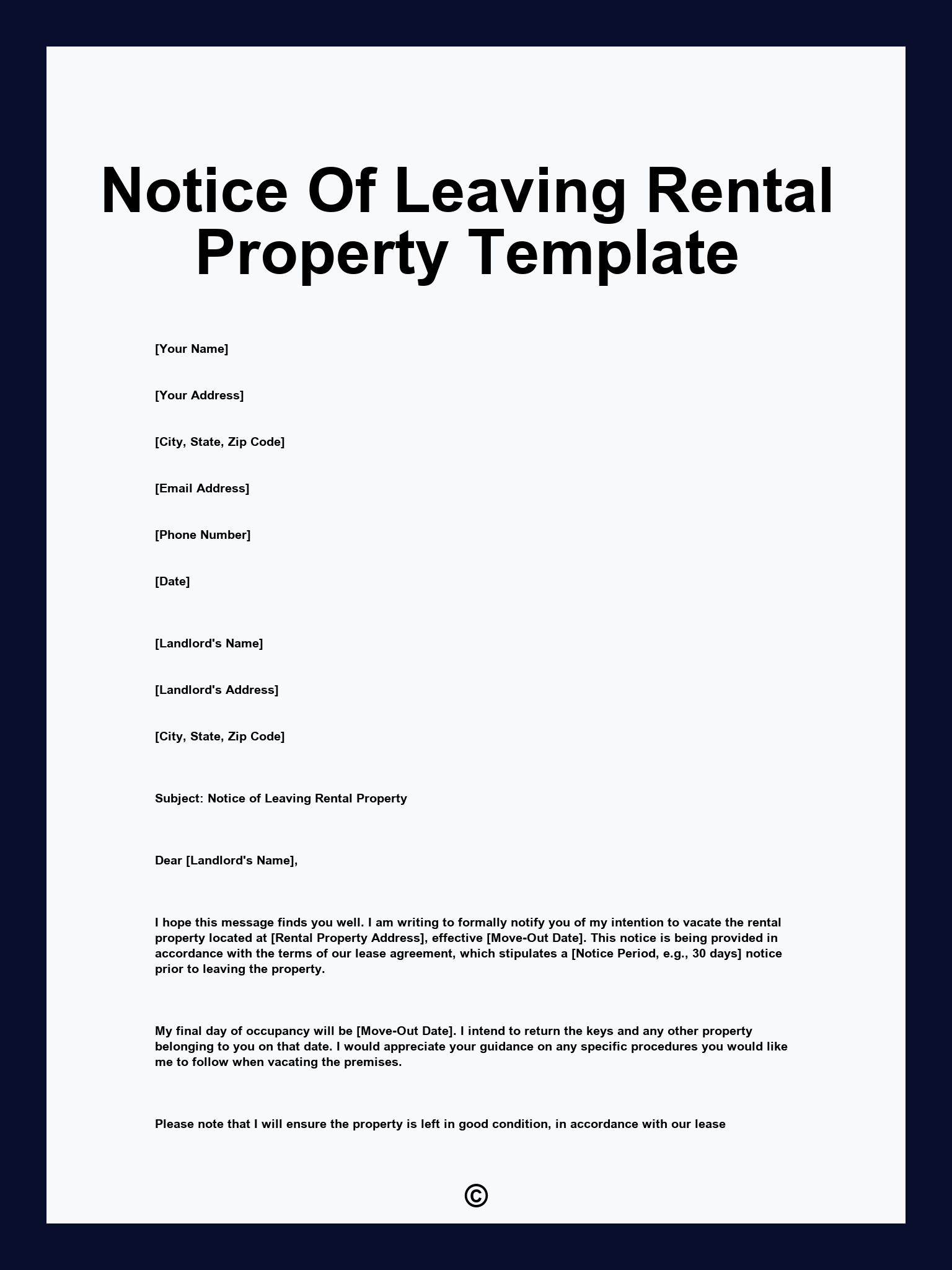 Notice Of Leaving Rental Property Template