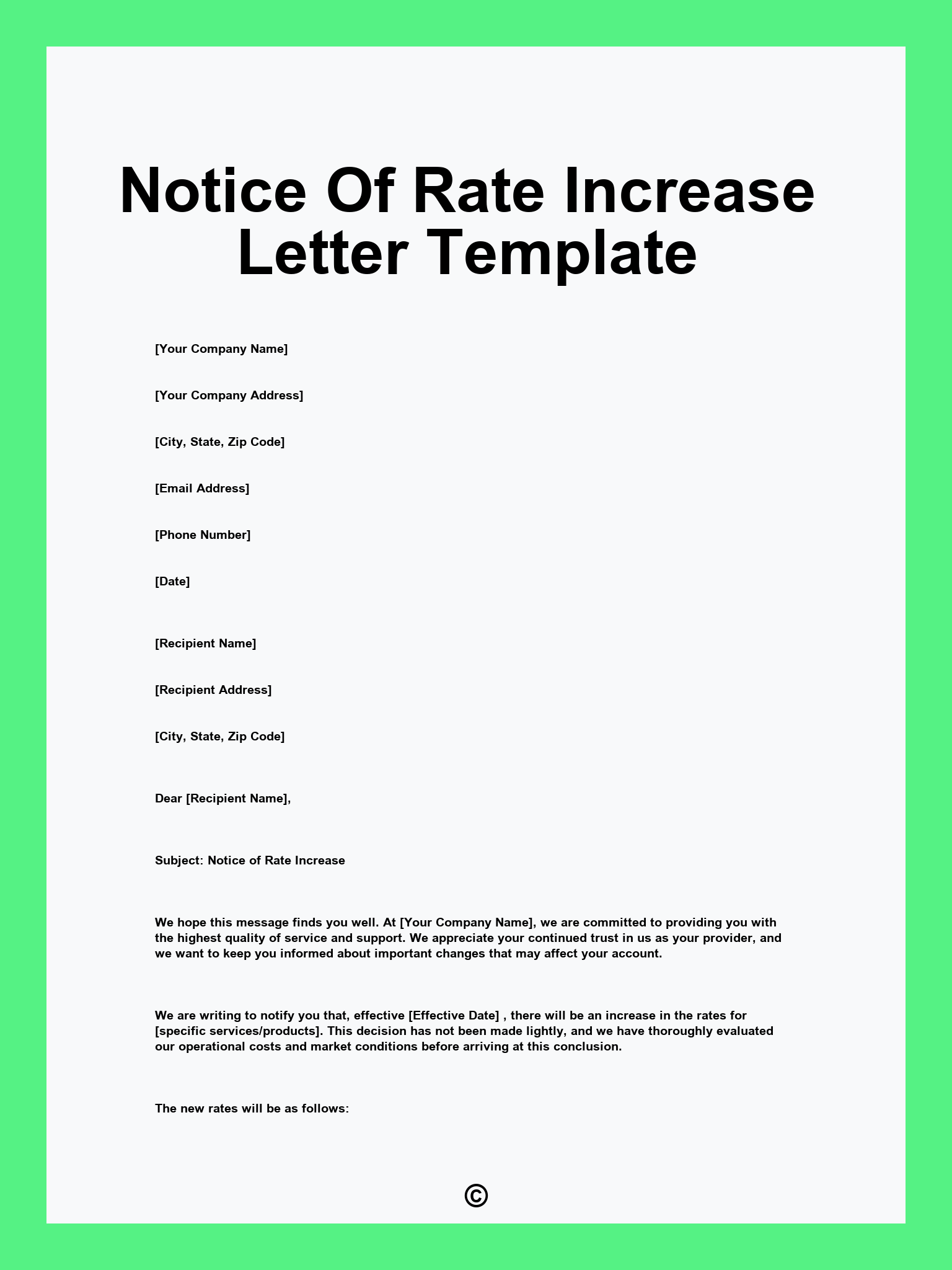 Notice Of Rate Increase Letter Template