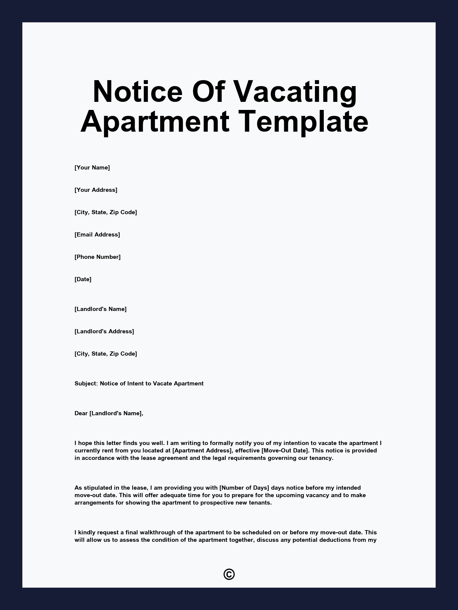 Notice Of Vacating Apartment Template