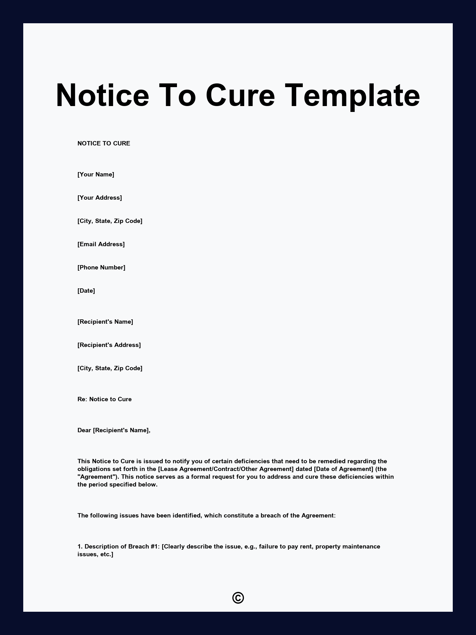 Notice To Cure Template