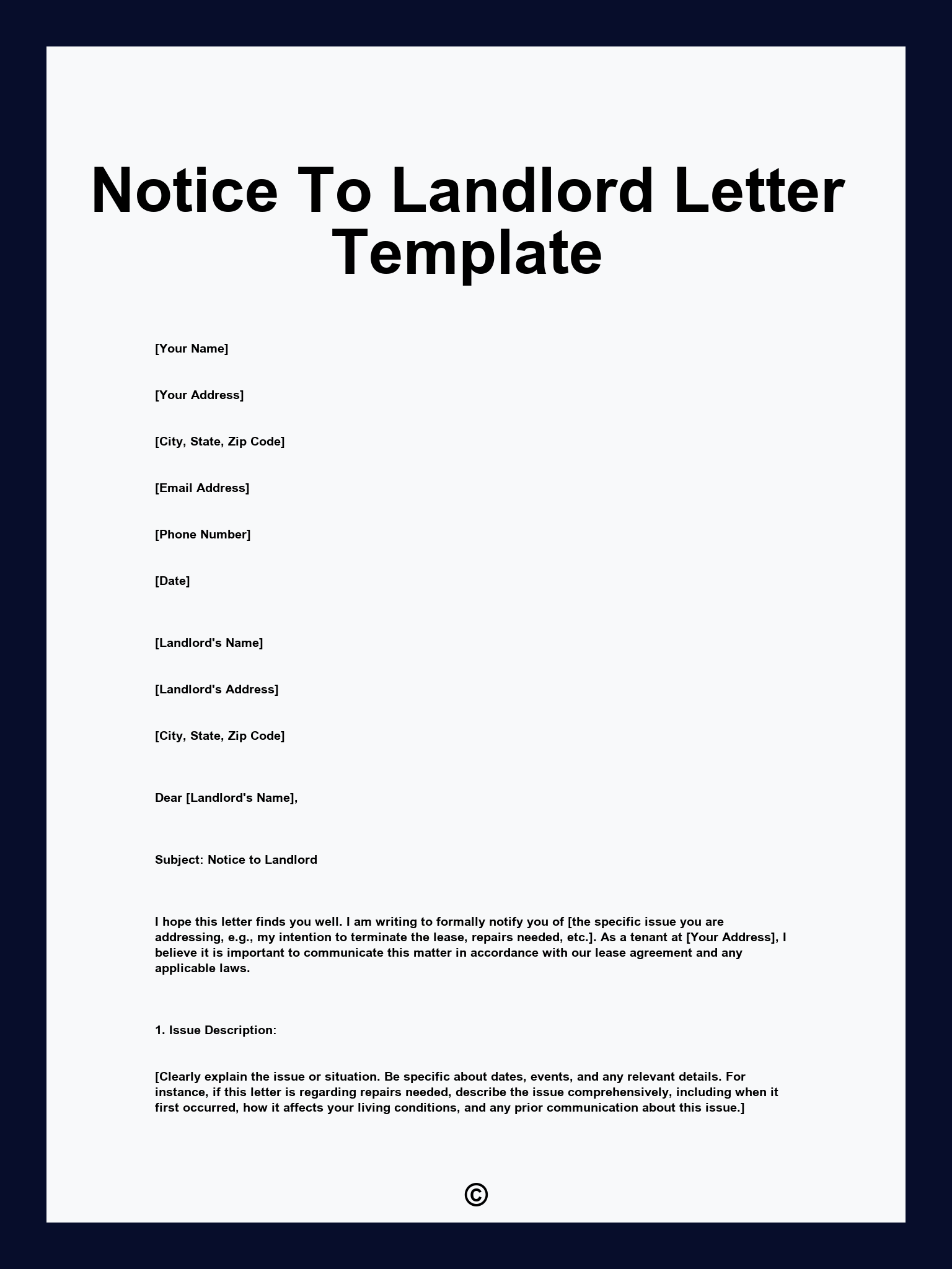 Notice To Landlord Letter Template