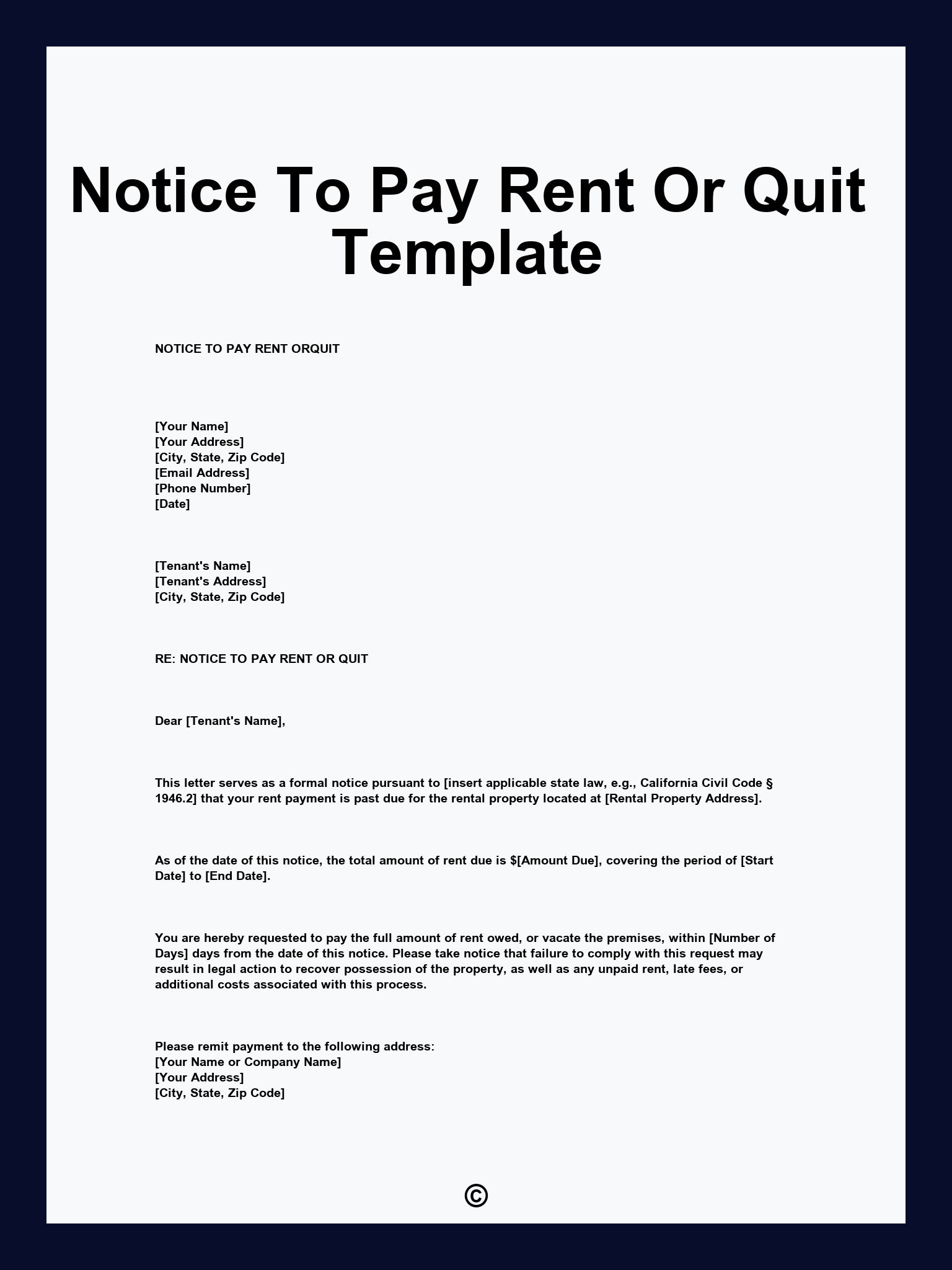 Notice To Pay Rent Or Quit Template