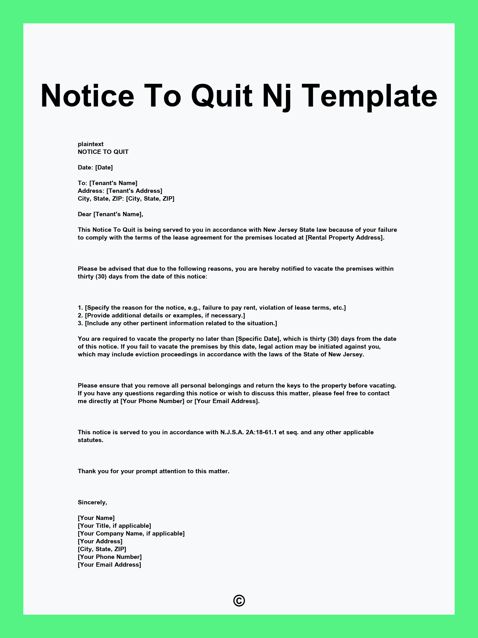 Notice To Quit Nj Template
