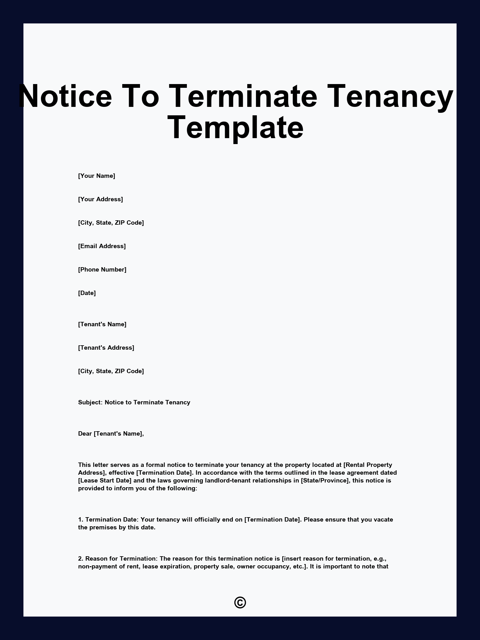Notice To Terminate Tenancy Template