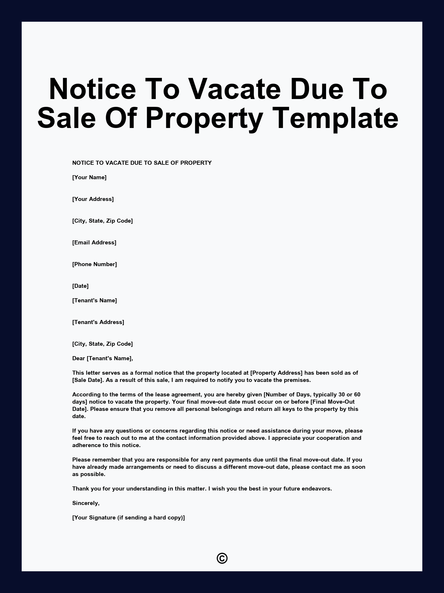 Notice To Vacate Due To Sale Of Property Template