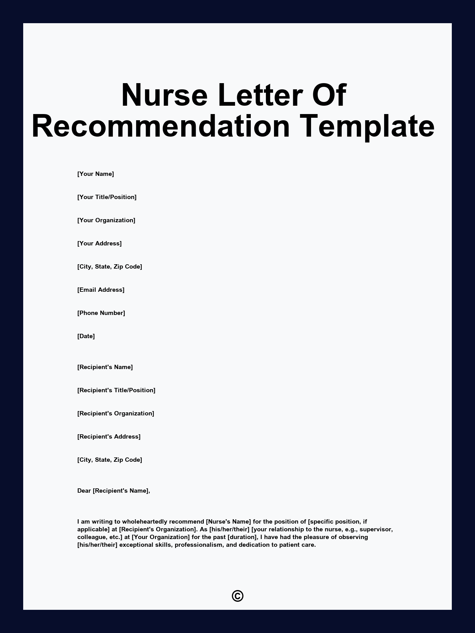 Nurse Letter Of Recommendation Template