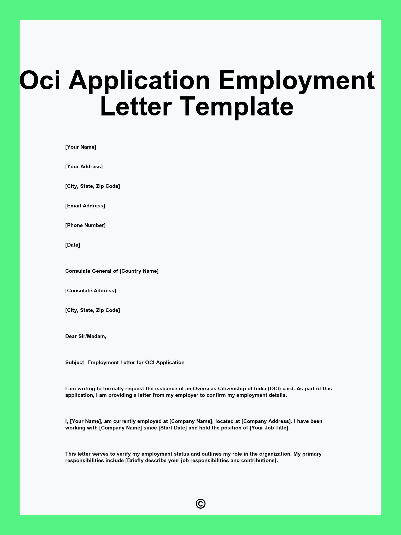 Oci Application Employment Letter Template
