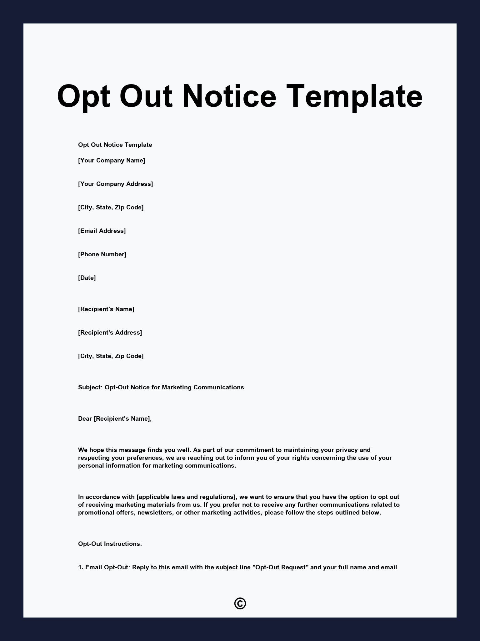 Opt Out Notice Template