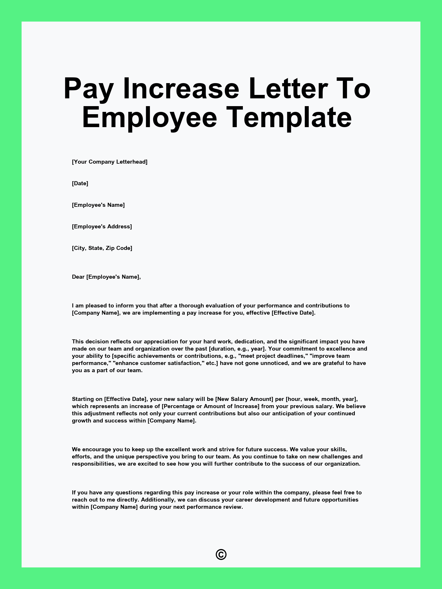 Pay Increase Letter To Employee Template