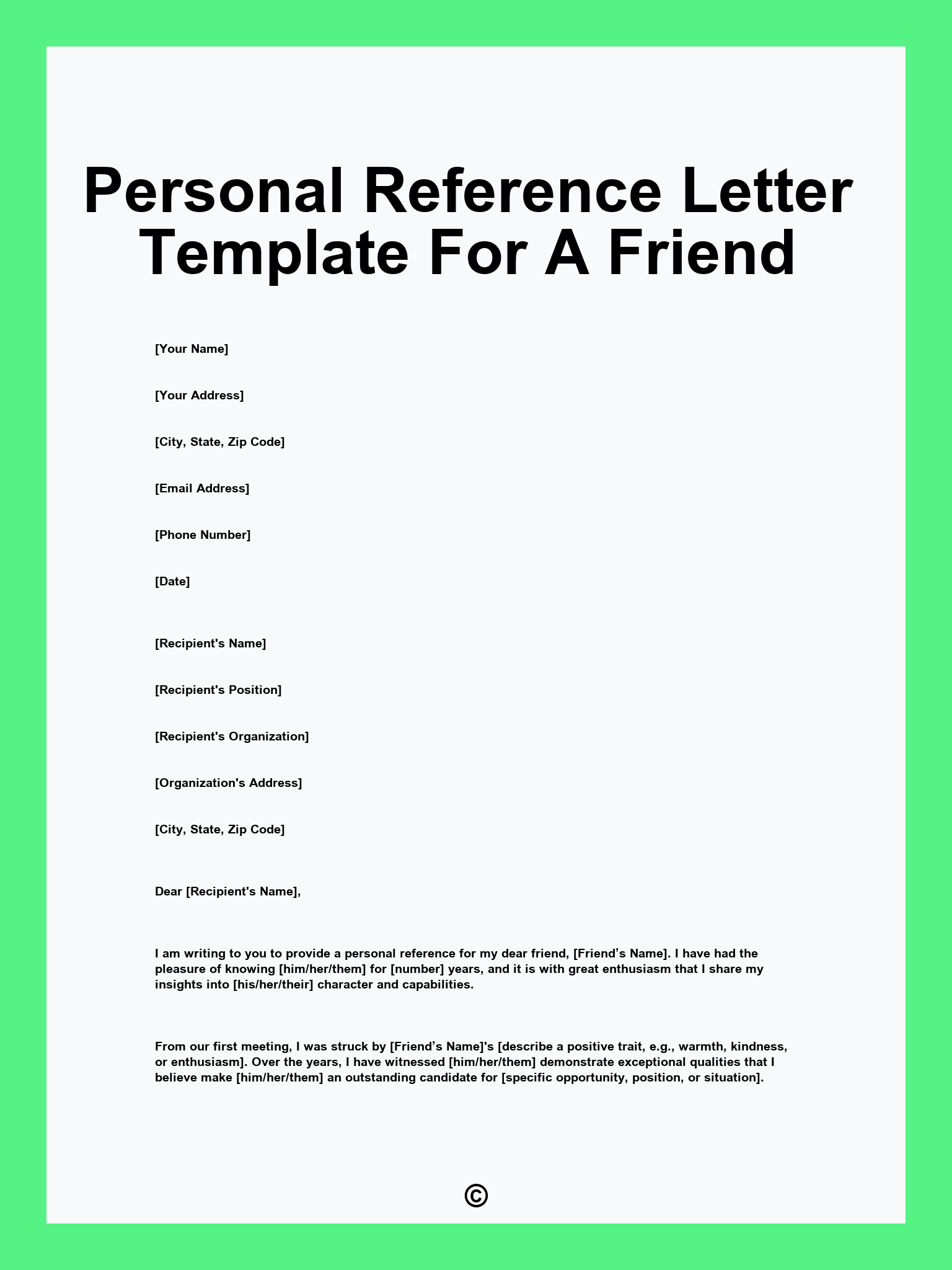 Personal Reference Letter Template For A Friend