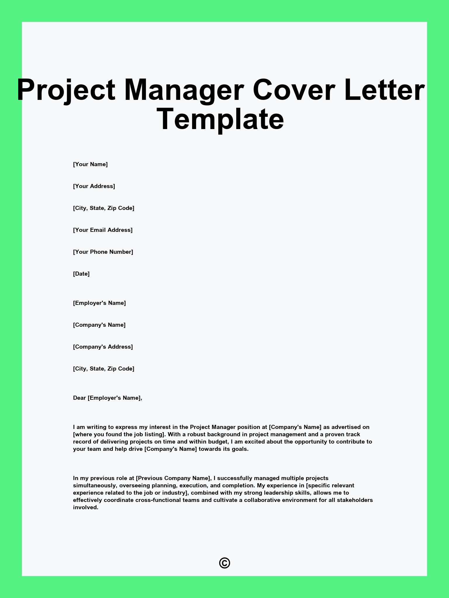 Project Manager Cover Letter Template