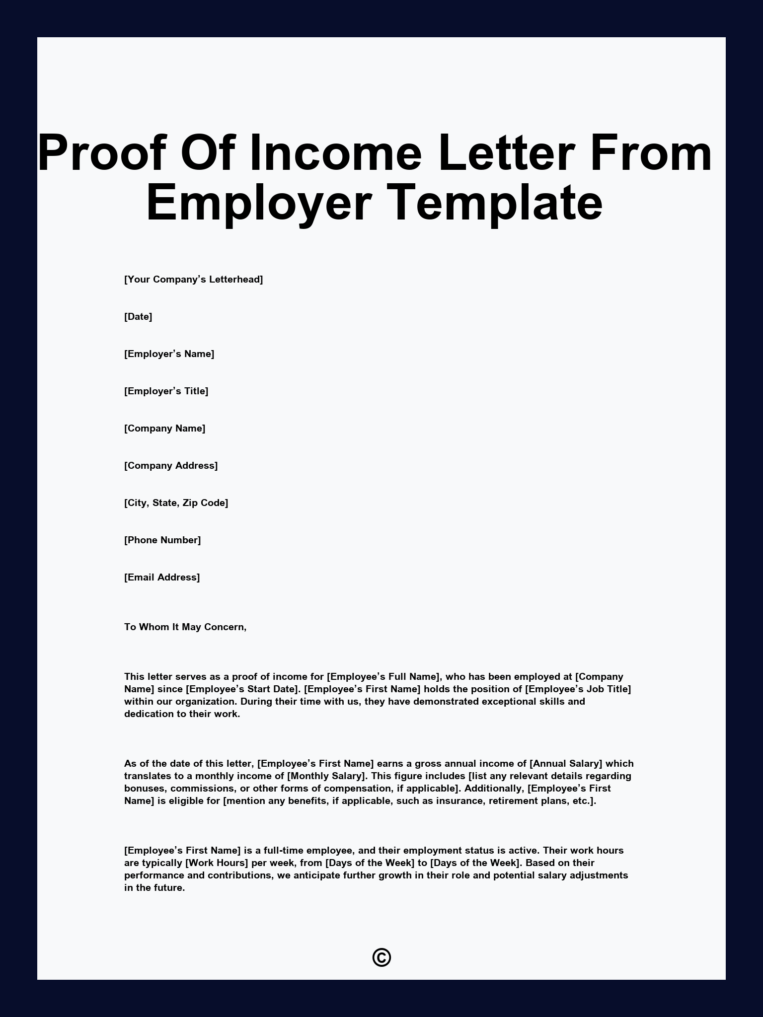 Proof Of Income Letter From Employer Template