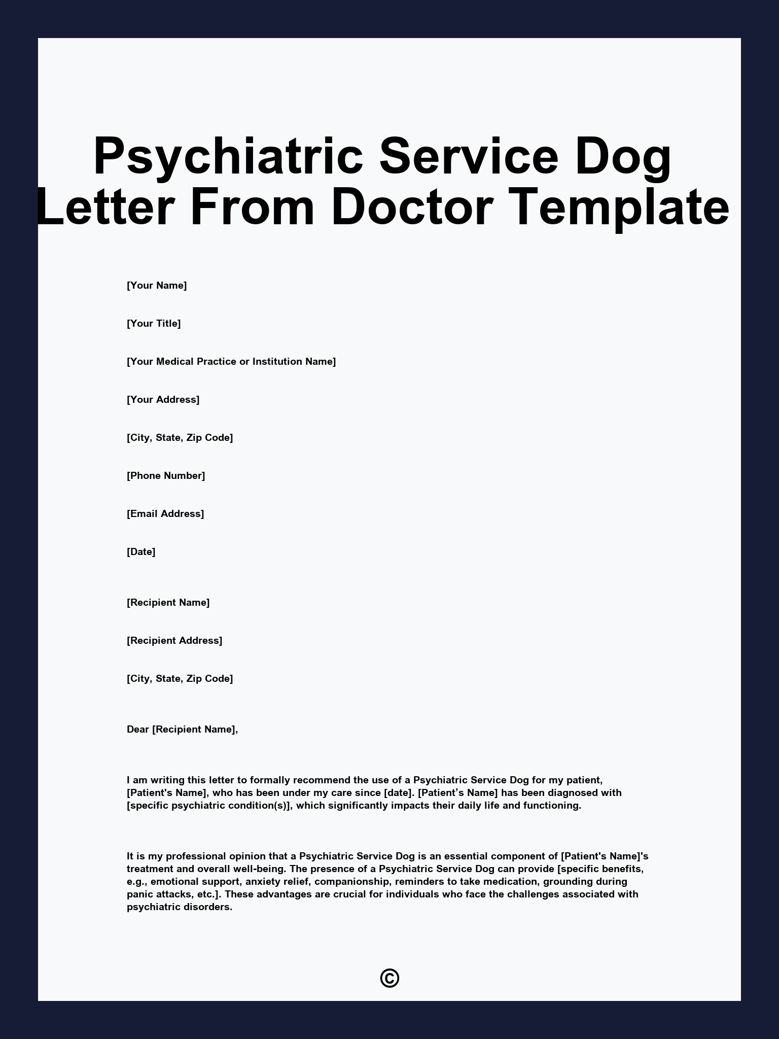 Psychiatric Service Dog Letter From Doctor Template