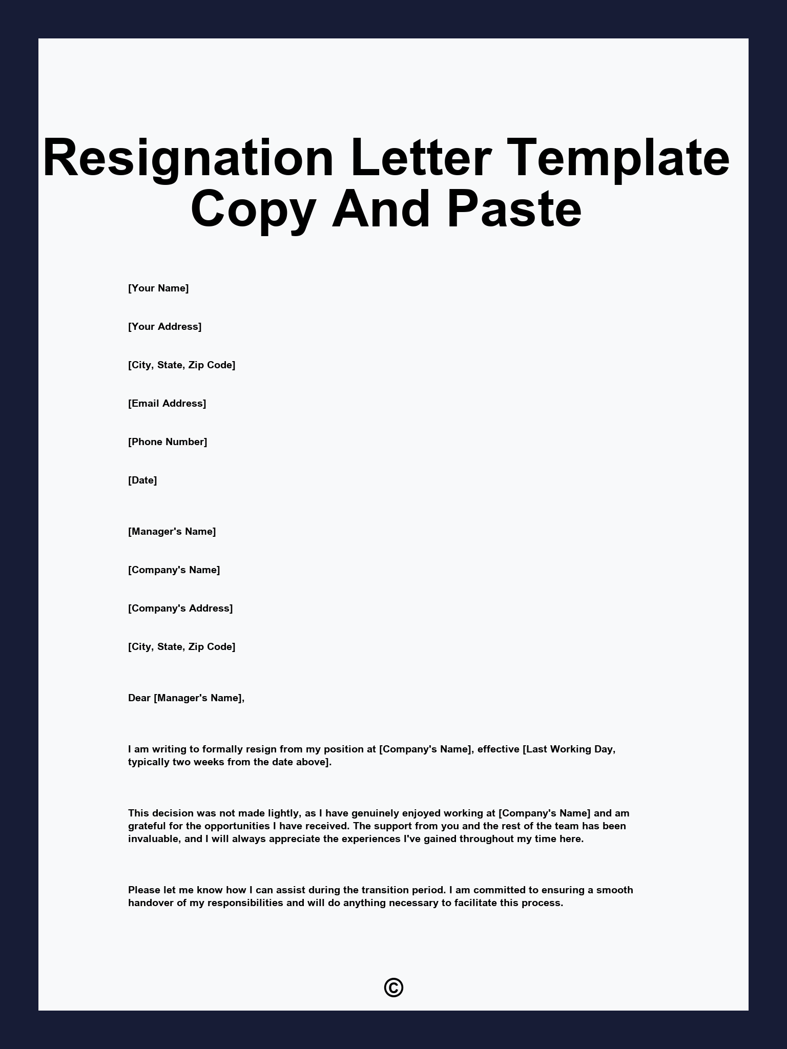Resignation Letter Template Copy And Paste