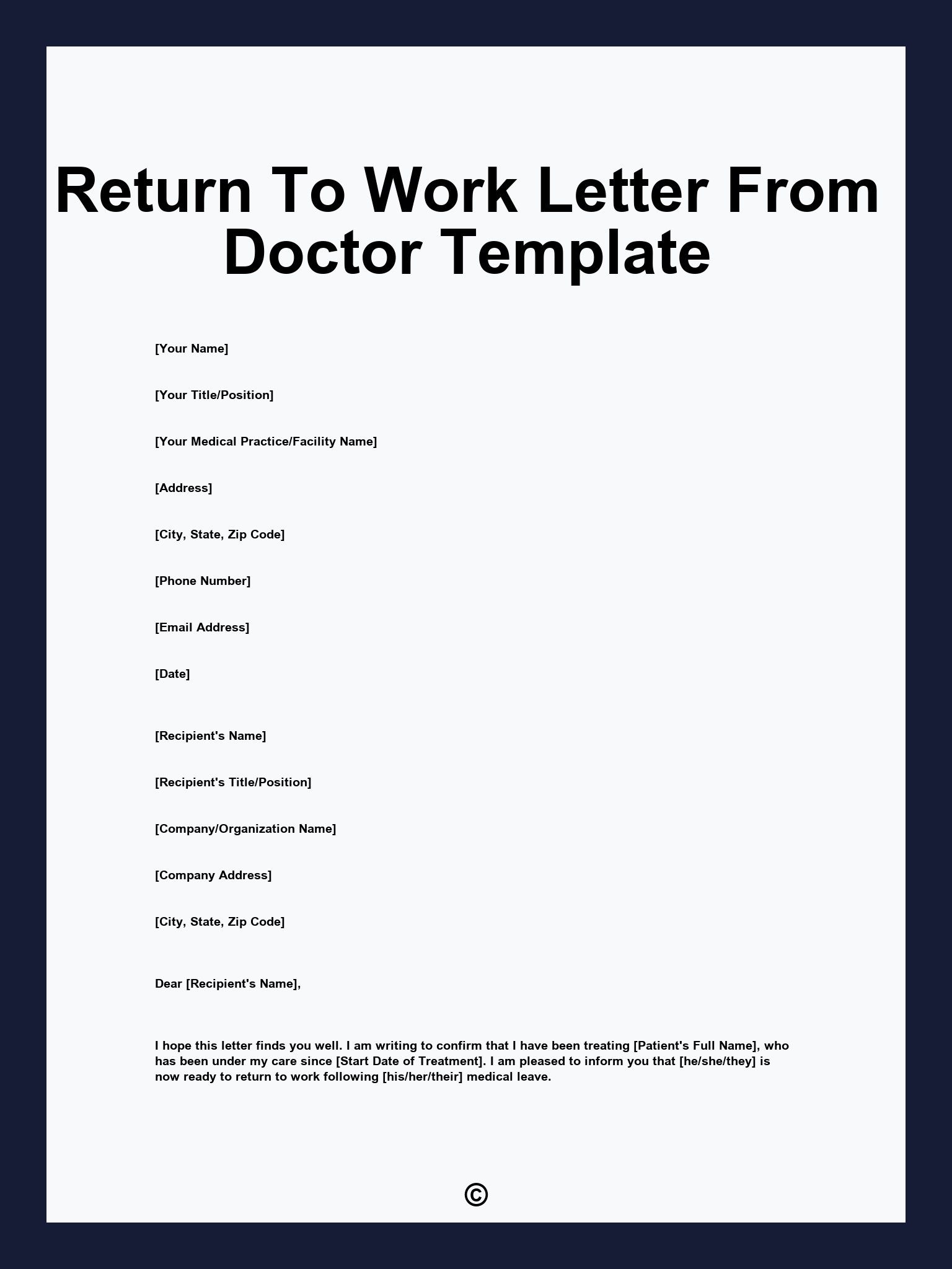 Return To Work Letter From Doctor Template