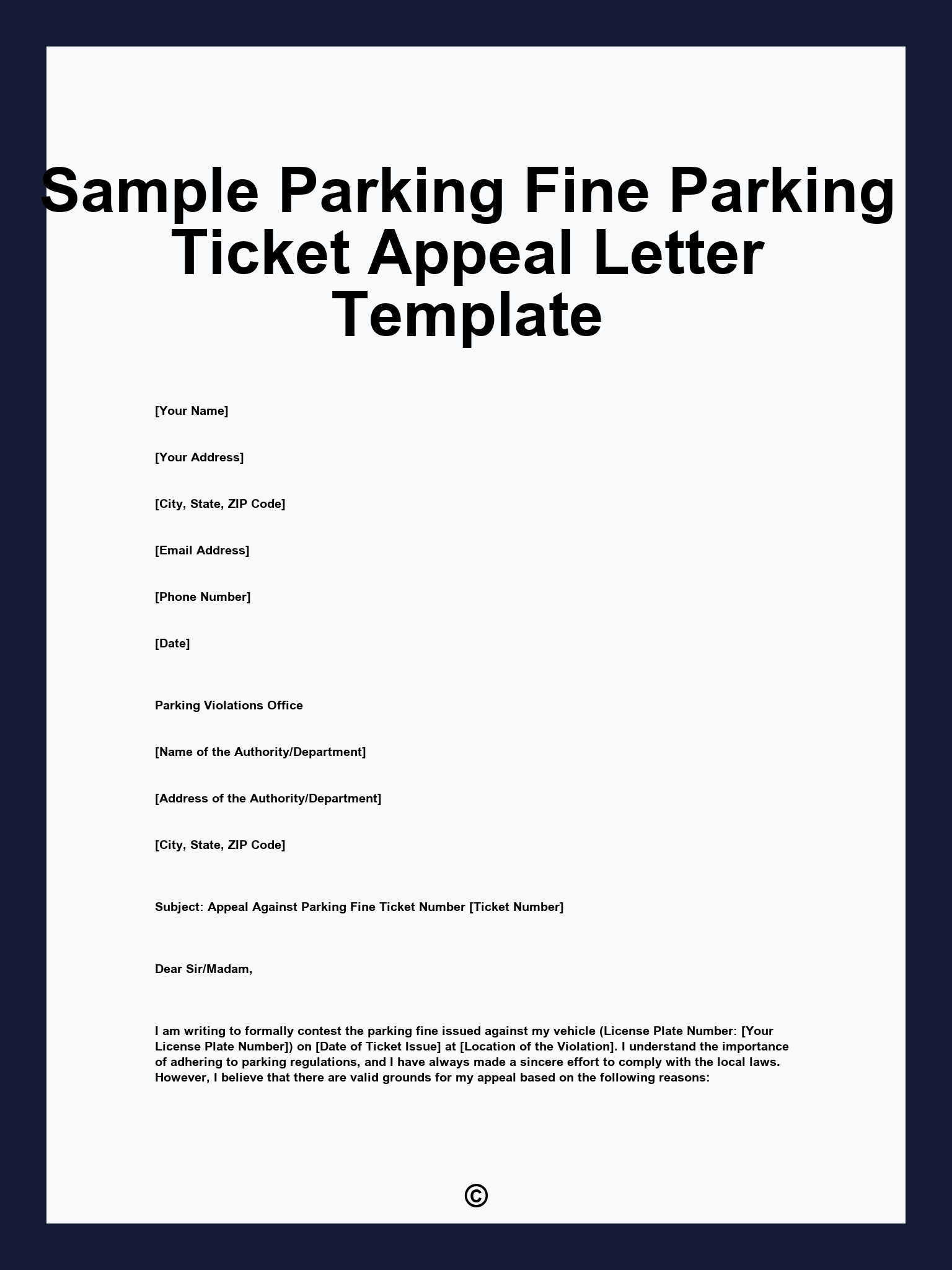 Sample Parking Fine Parking Ticket Appeal Letter Template