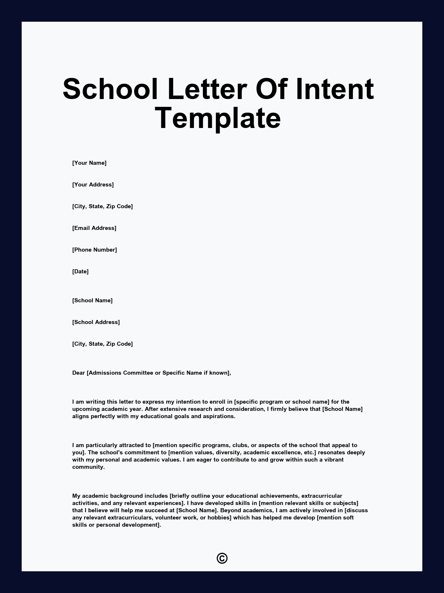 School Letter Of Intent Template
