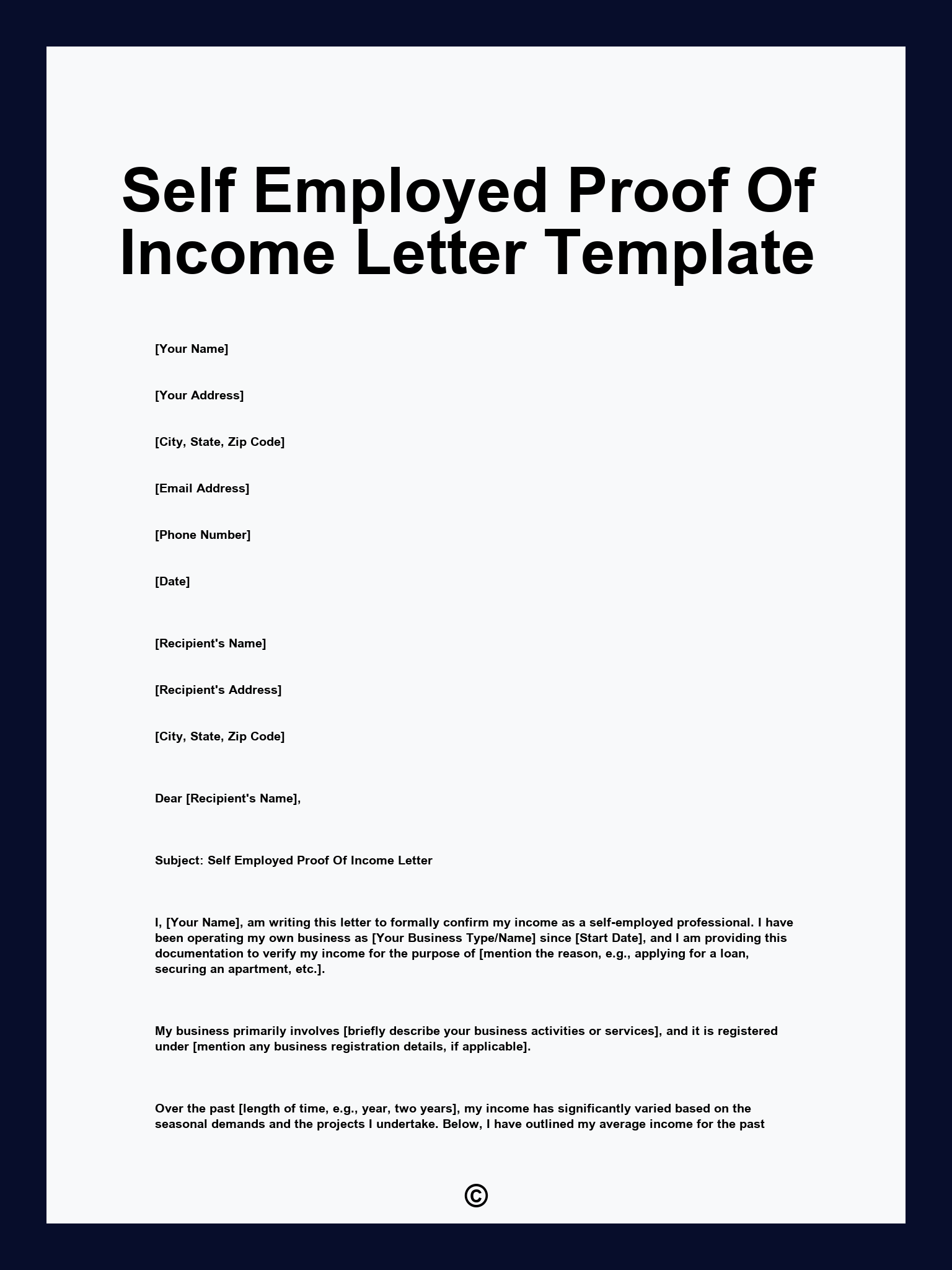Self Employed Proof Of Income Letter Template
