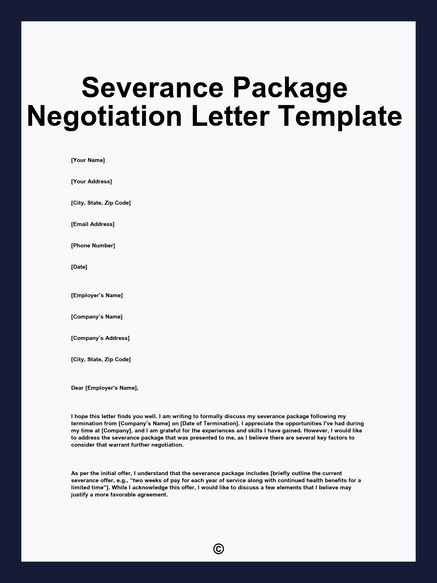 Severance Package Negotiation Letter Template