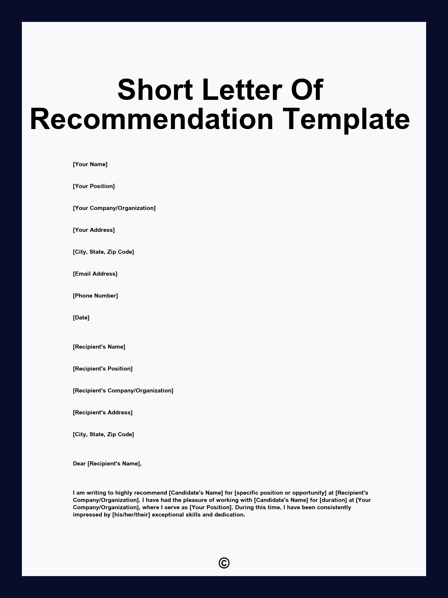 Short Letter Of Recommendation Template