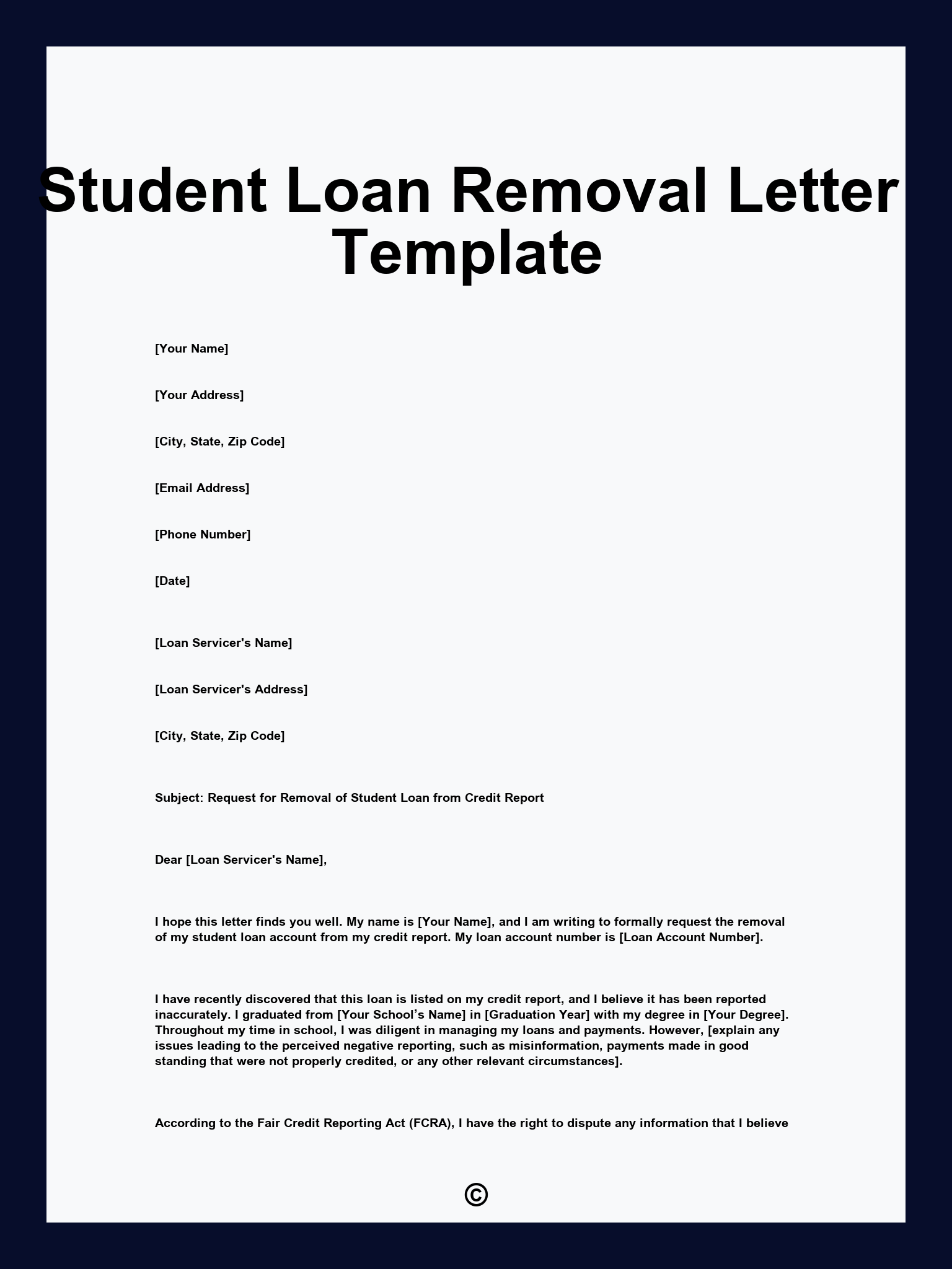 Student Loan Removal Letter Template