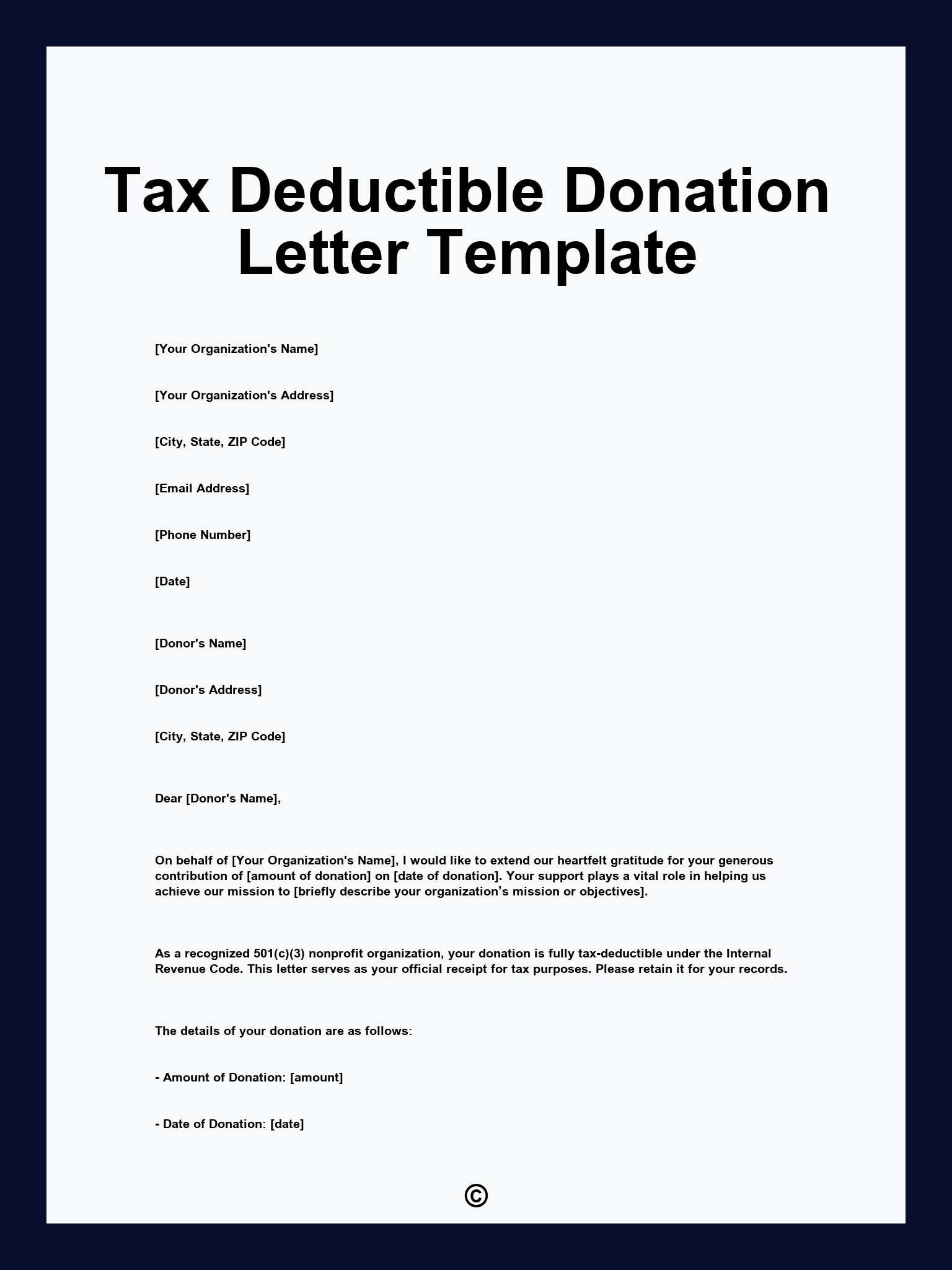 Tax Deductible Donation Letter Template