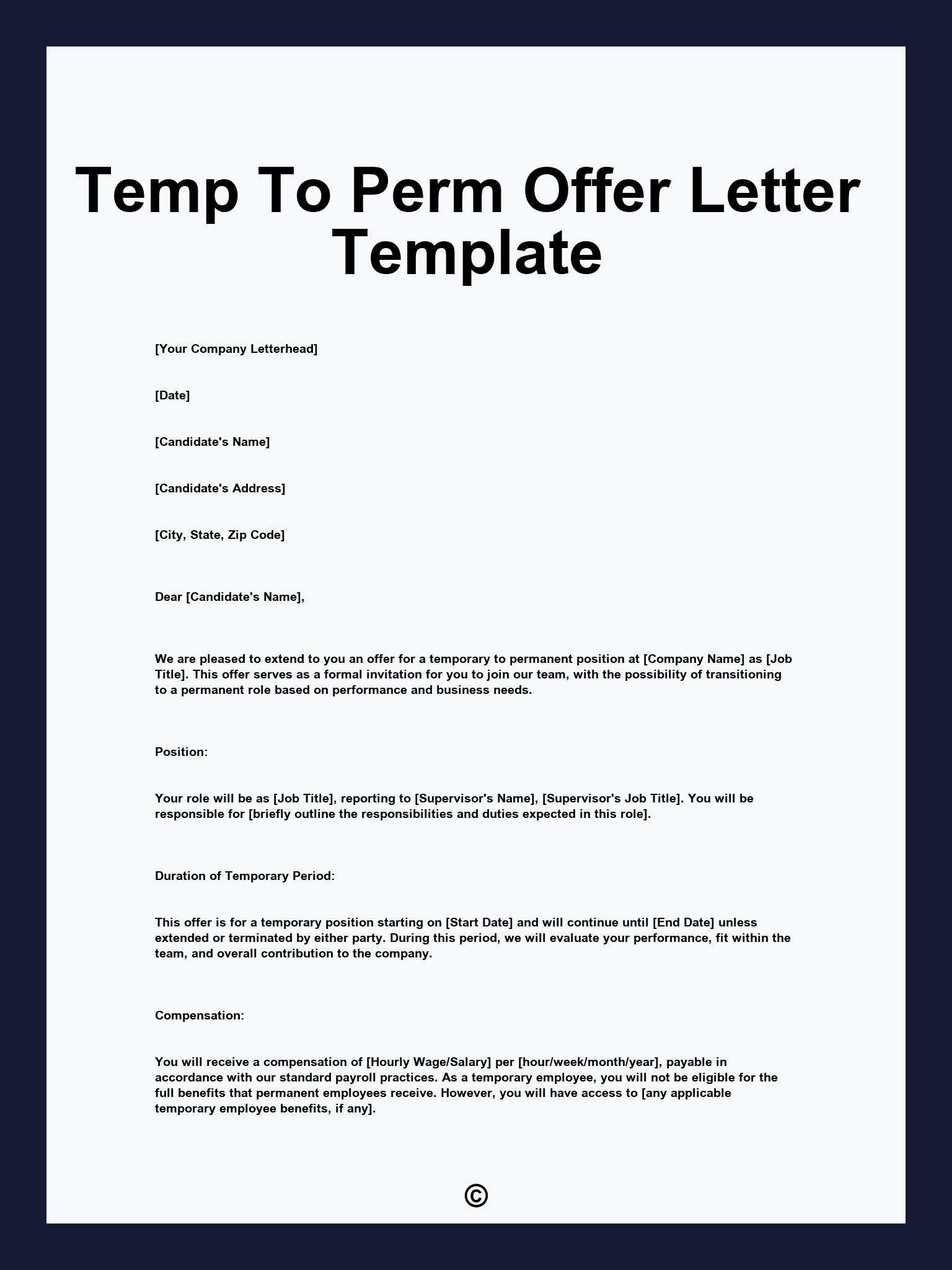 Temp To Perm Offer Letter Template