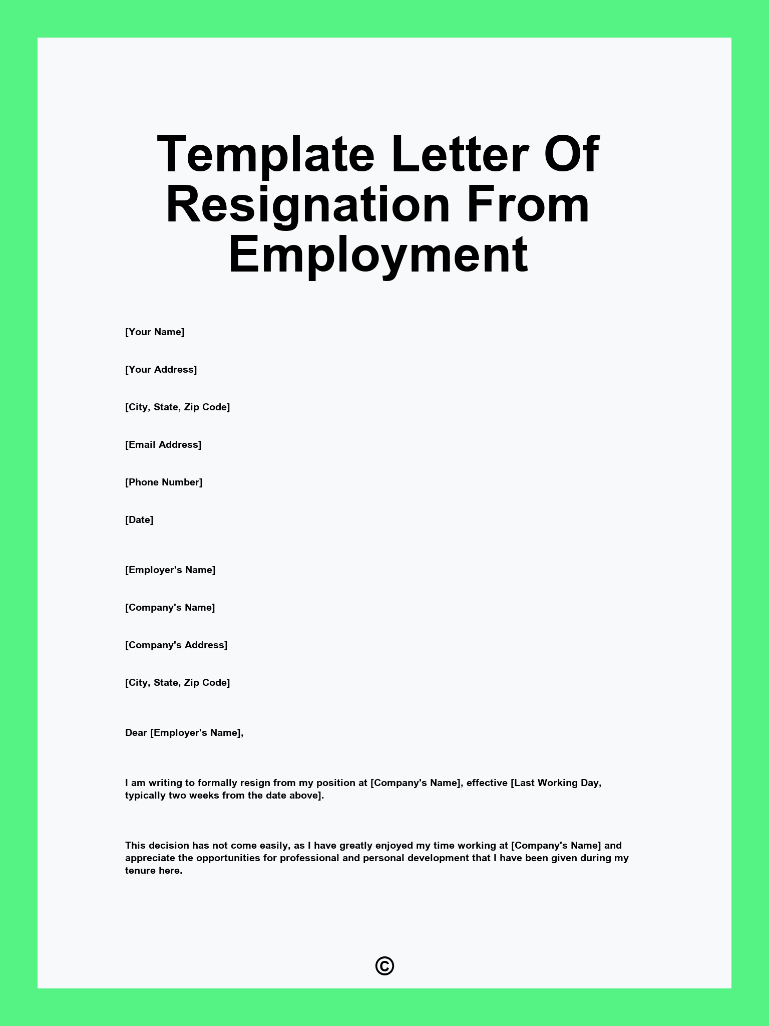 Template Letter Of Resignation From Employment