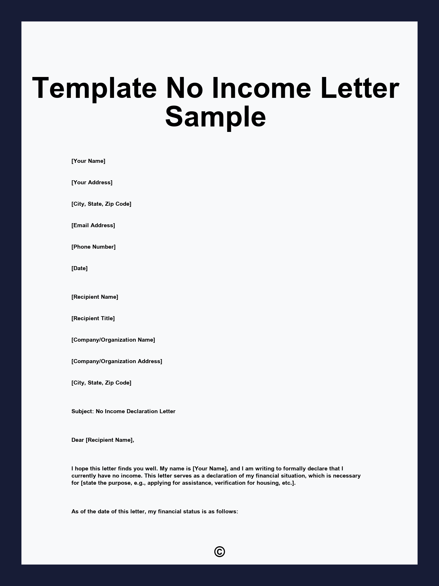 Template No Income Letter Sample