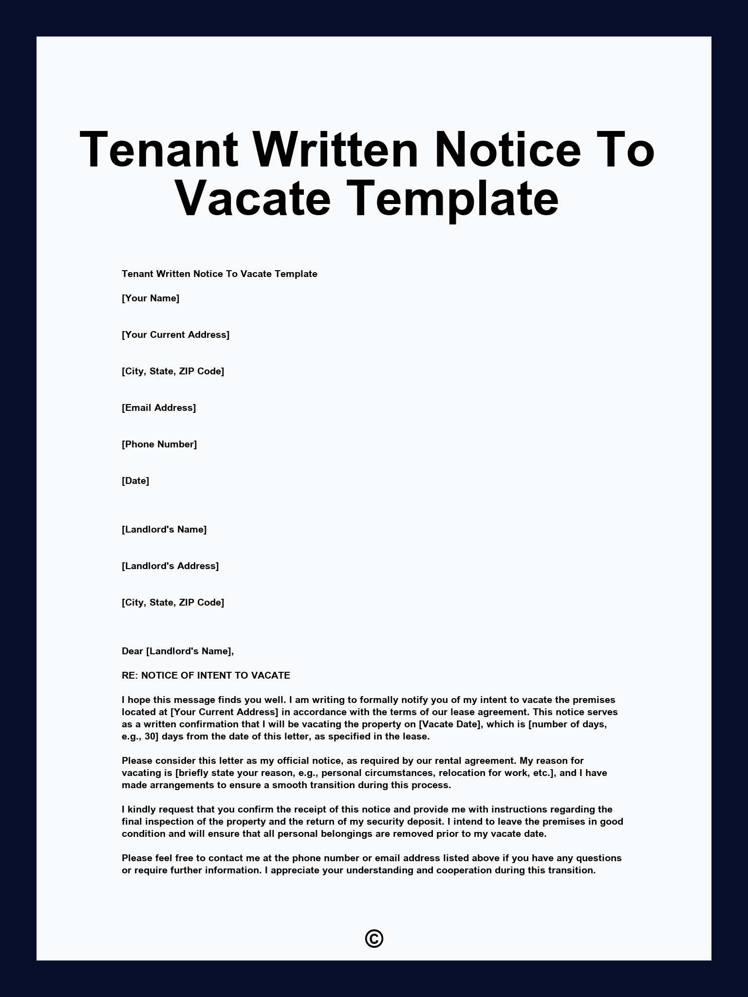 Tenant Written Notice To Vacate Template