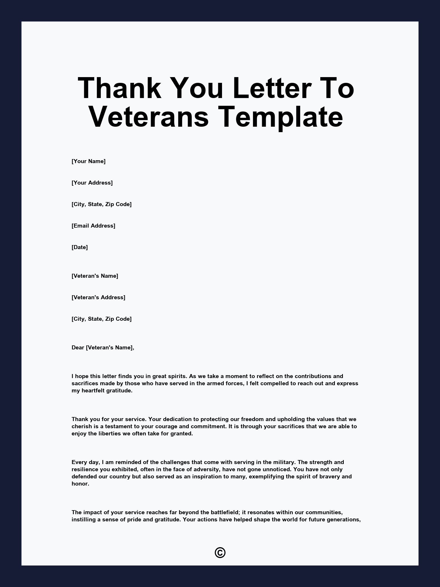 Thank You Letter To Veterans Template