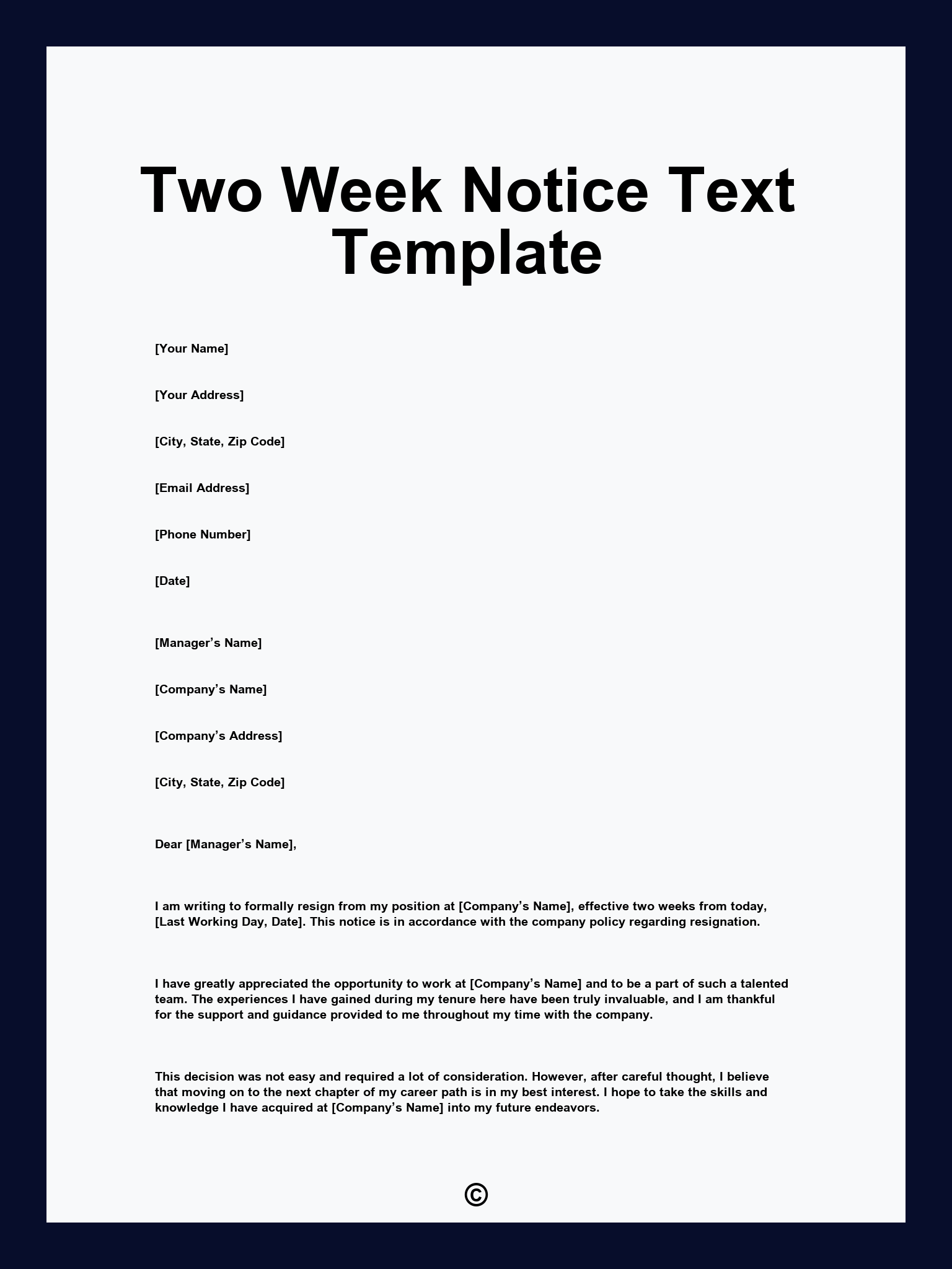 Two Week Notice Text Template