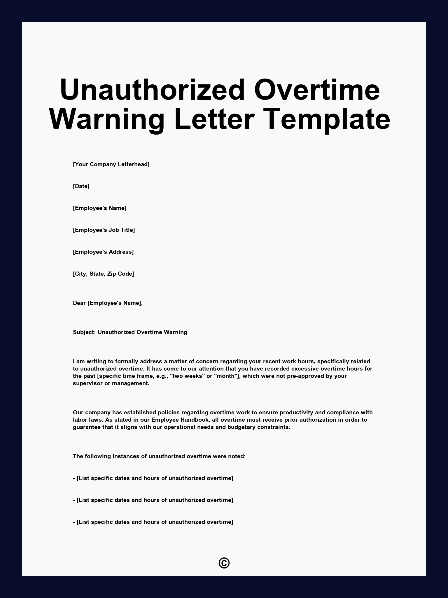 Unauthorized Overtime Warning Letter Template