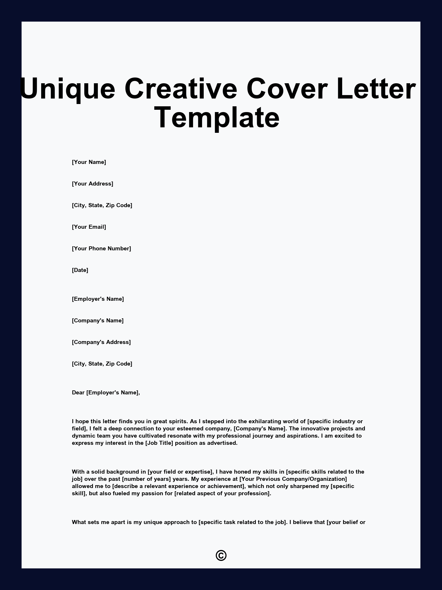 Unique Creative Cover Letter Template