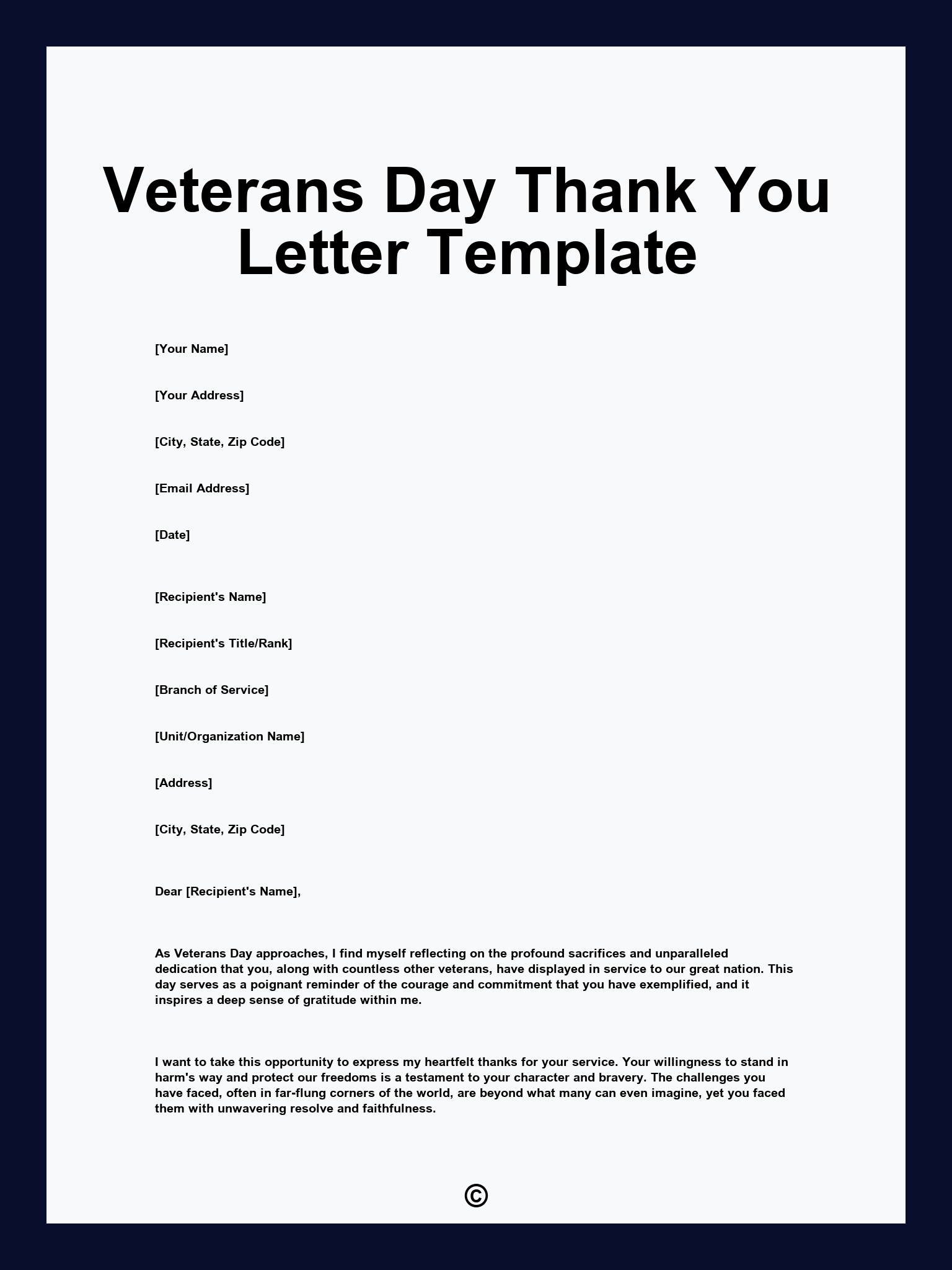 Veterans Day Thank You Letter Template