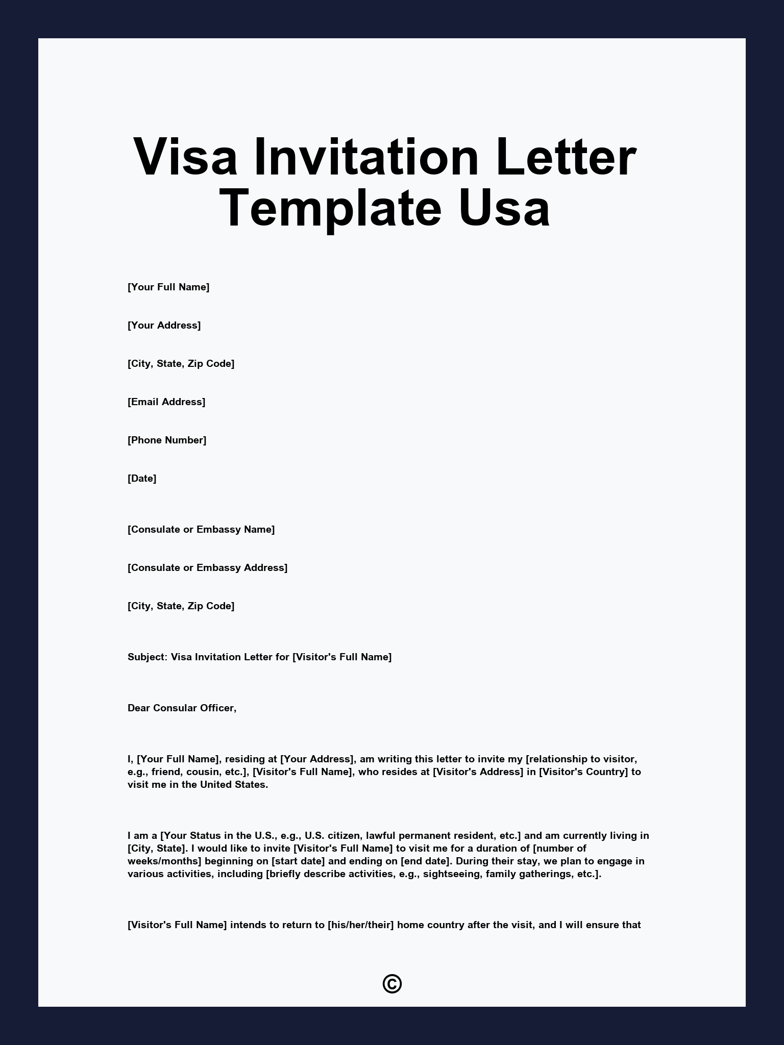 Visa Invitation Letter Template Usa