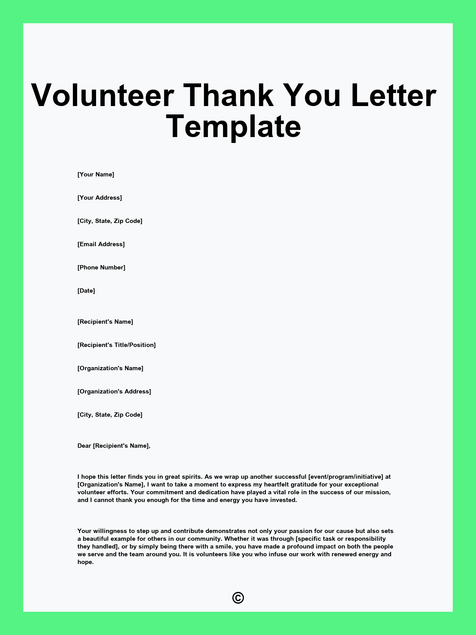 Volunteer Thank You Letter Template