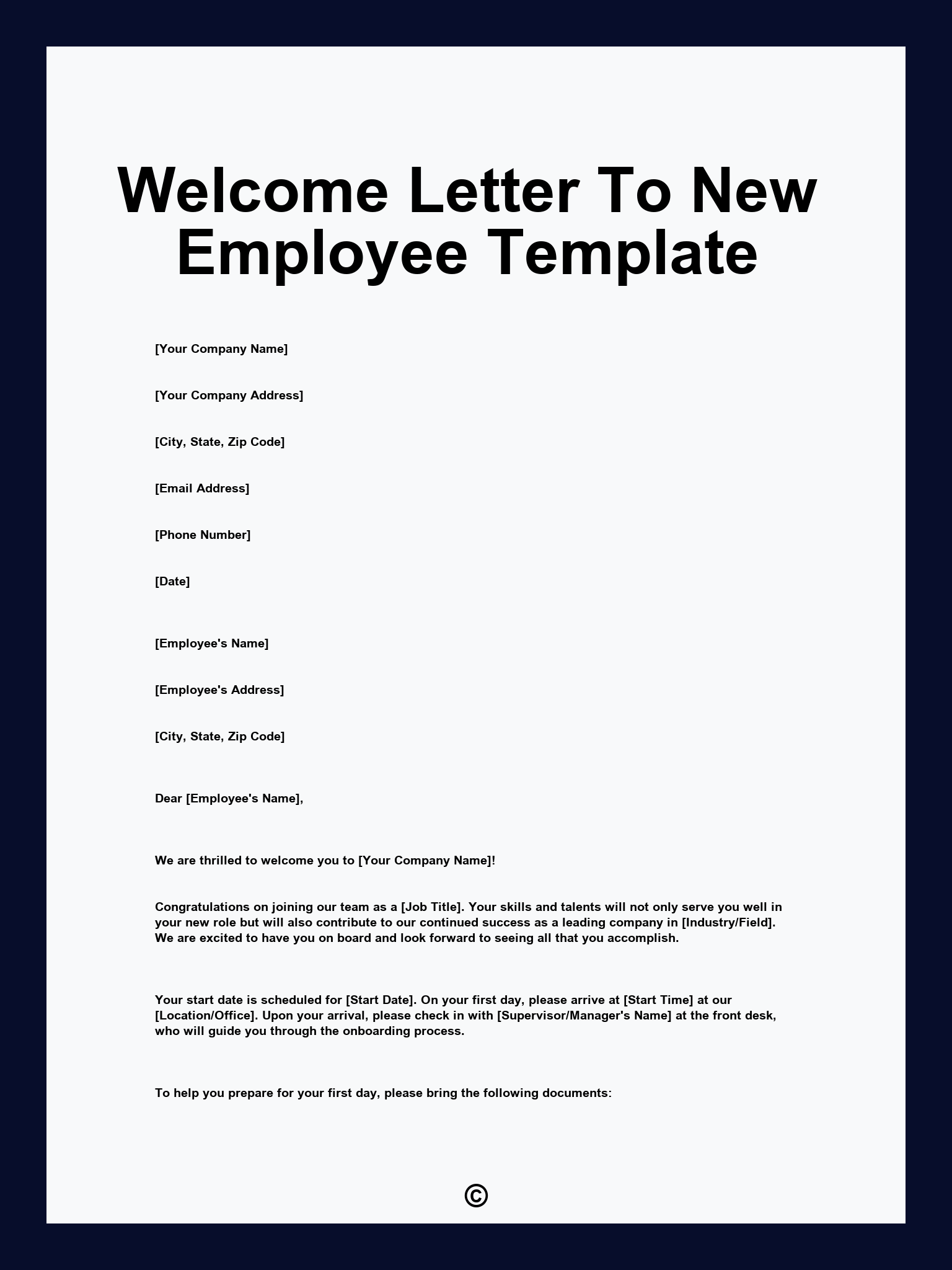 Welcome Letter To New Employee Template